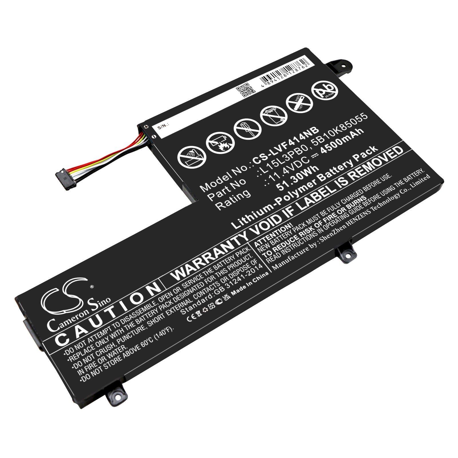 4500mAh Lenovo Flex/Yoga/IdeaPad Laptop Battery - 11.4V 51.3Wh Li-Polymer Replacement - Compatible with L15L3PB0 & More