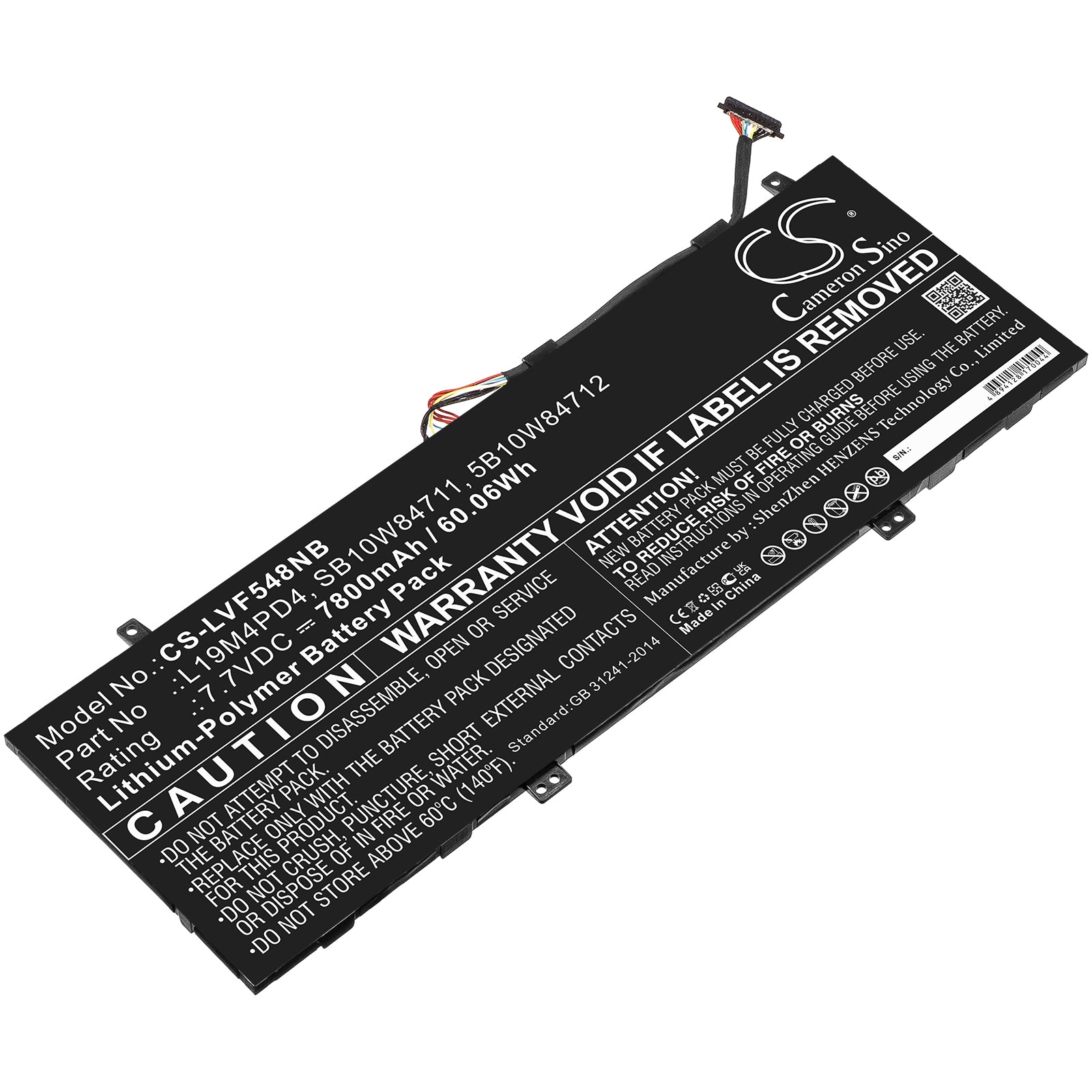 7800mAh Battery for Lenovo Flex 5G 14Q8CX05 Laptop (81XE & 82AK) - 7.7V 60.06Wh - L19M4PD4 Replacement