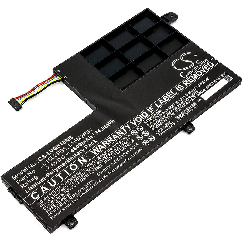 4600mAh 7.6V Li-Polymer Replacement Battery for Lenovo Yoga 510 Series Laptops (L15L2PB1, L15M2PB1)
