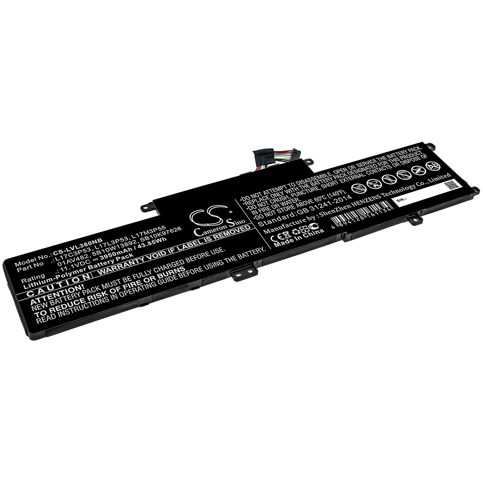 3950mAh Replacement Battery for Lenovo Yoga L390, ThinkPad L380 & S2 2018 - L17M3P55, 11.1V 43.85Wh