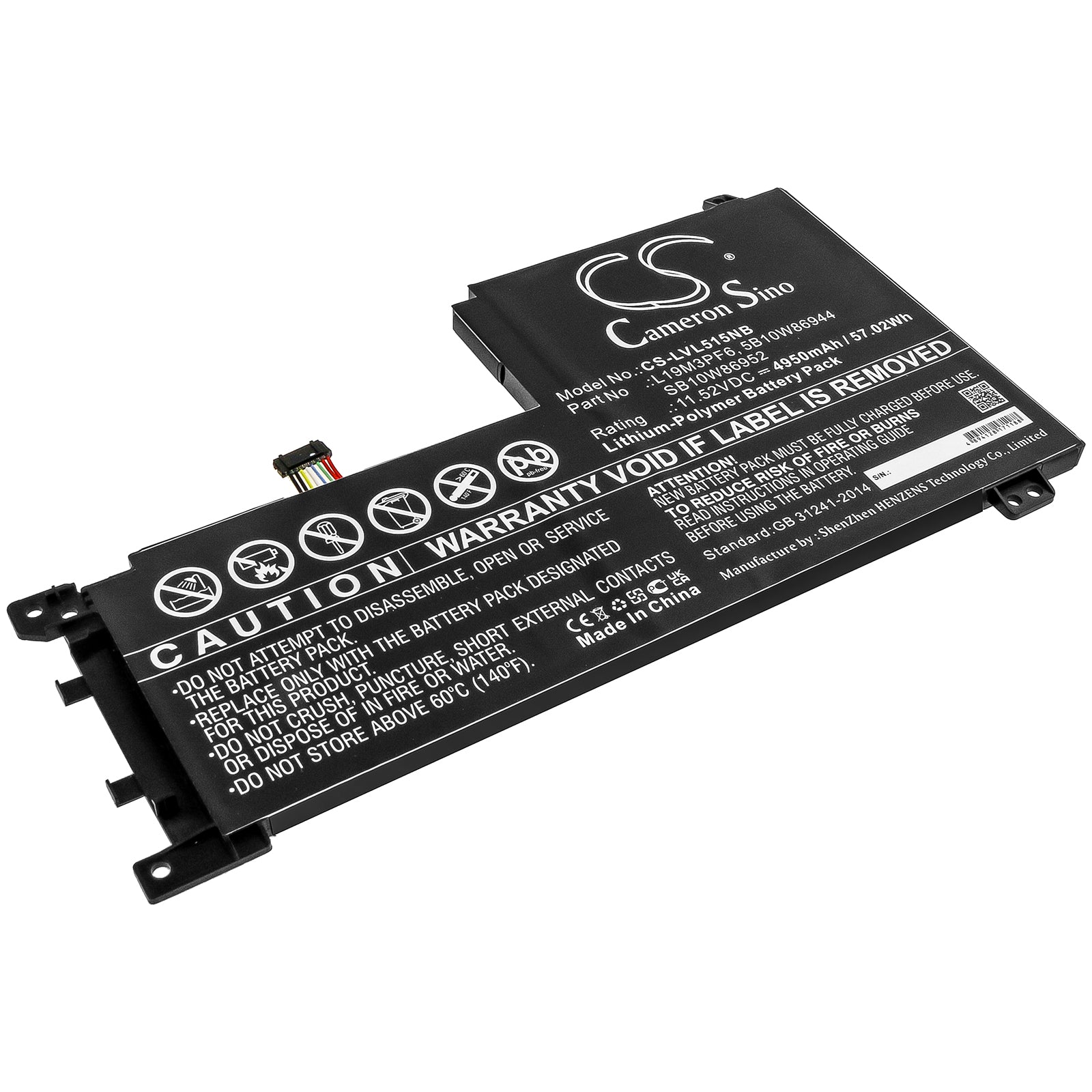57Wh 4950mAh Lenovo IdeaPad 5-15IIL05 Laptop Battery - L19M3PF6 Replacement, Li-Polymer Power