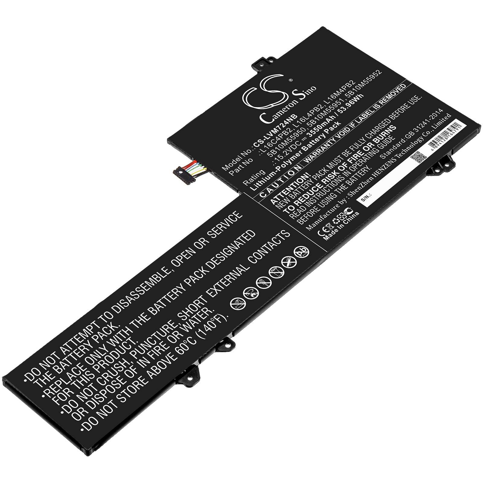 53.96Wh 3550mAh Li-Polymer Battery for Lenovo Xiaoxin Air Pro/IdeaPad 720s-14IKB/IKBR Laptop - Replacement
