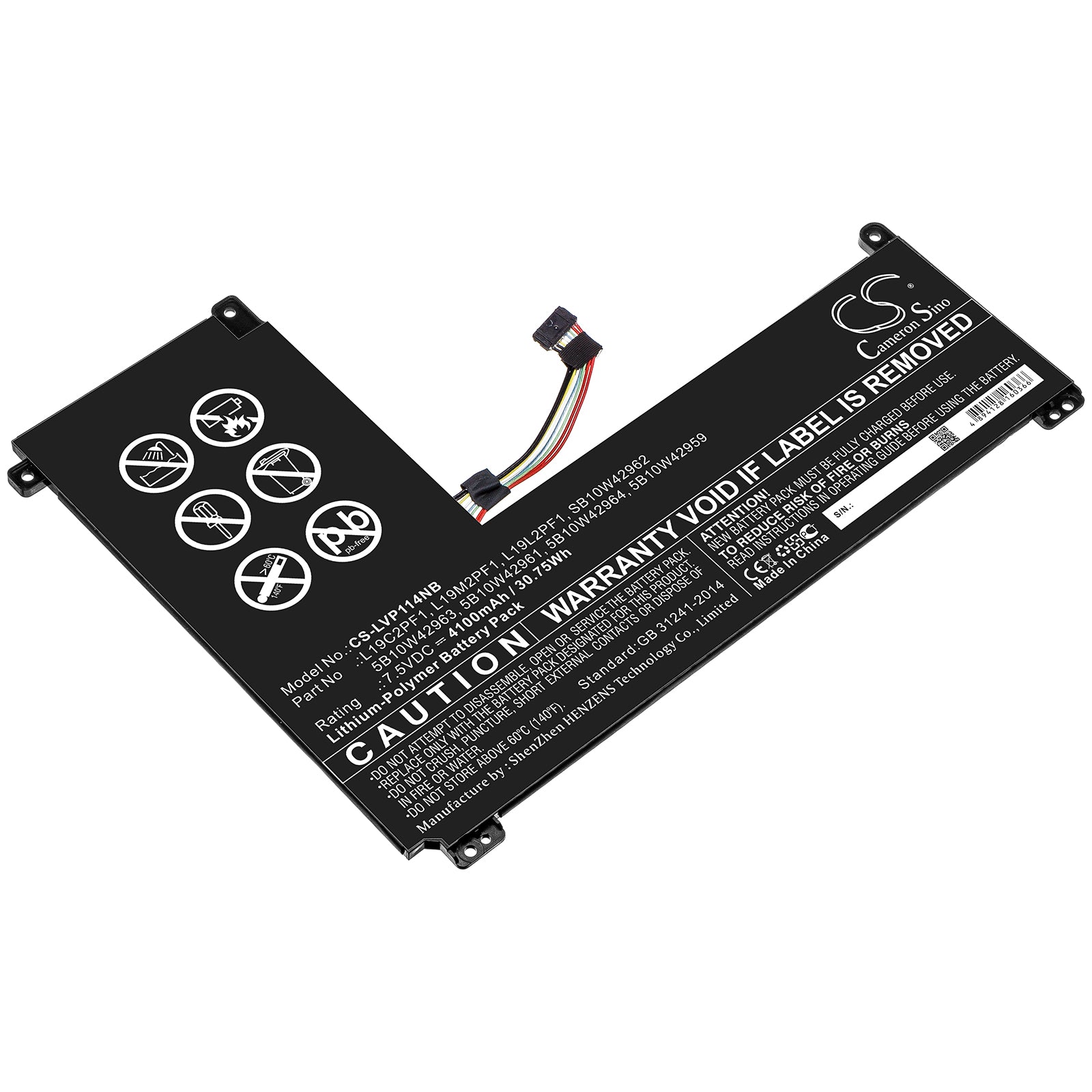 4100mAh Replacement Battery for Lenovo IdeaPad 1-11/14IGL05 Laptop - 30.75Wh 7.5V Li-Polymer