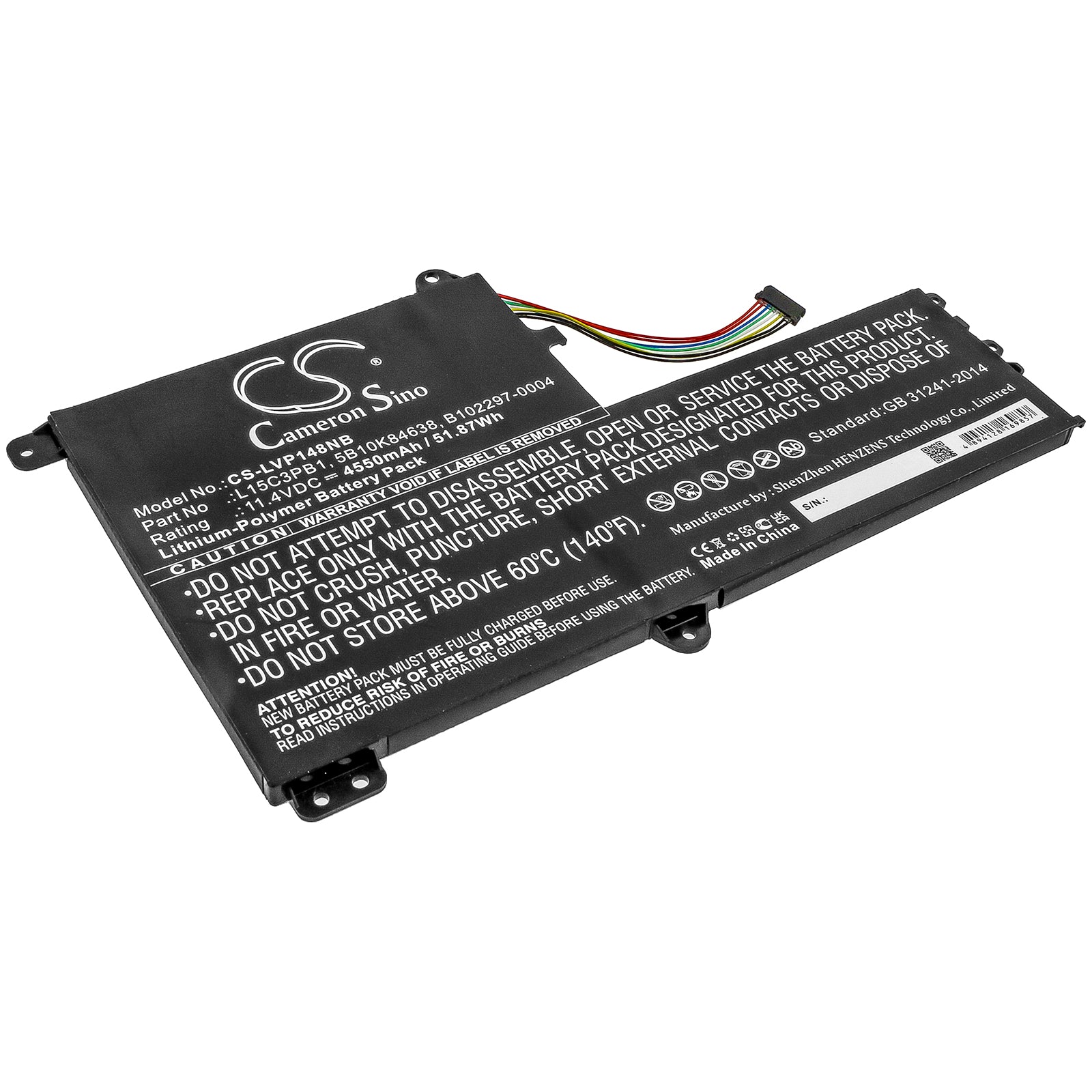 51.87Wh Battery for Lenovo IdeaPad Flex 4-1480, Flex 4-1570 - 11.4V Li-Polymer Replacement - L15M3PB0, L15C3PB1