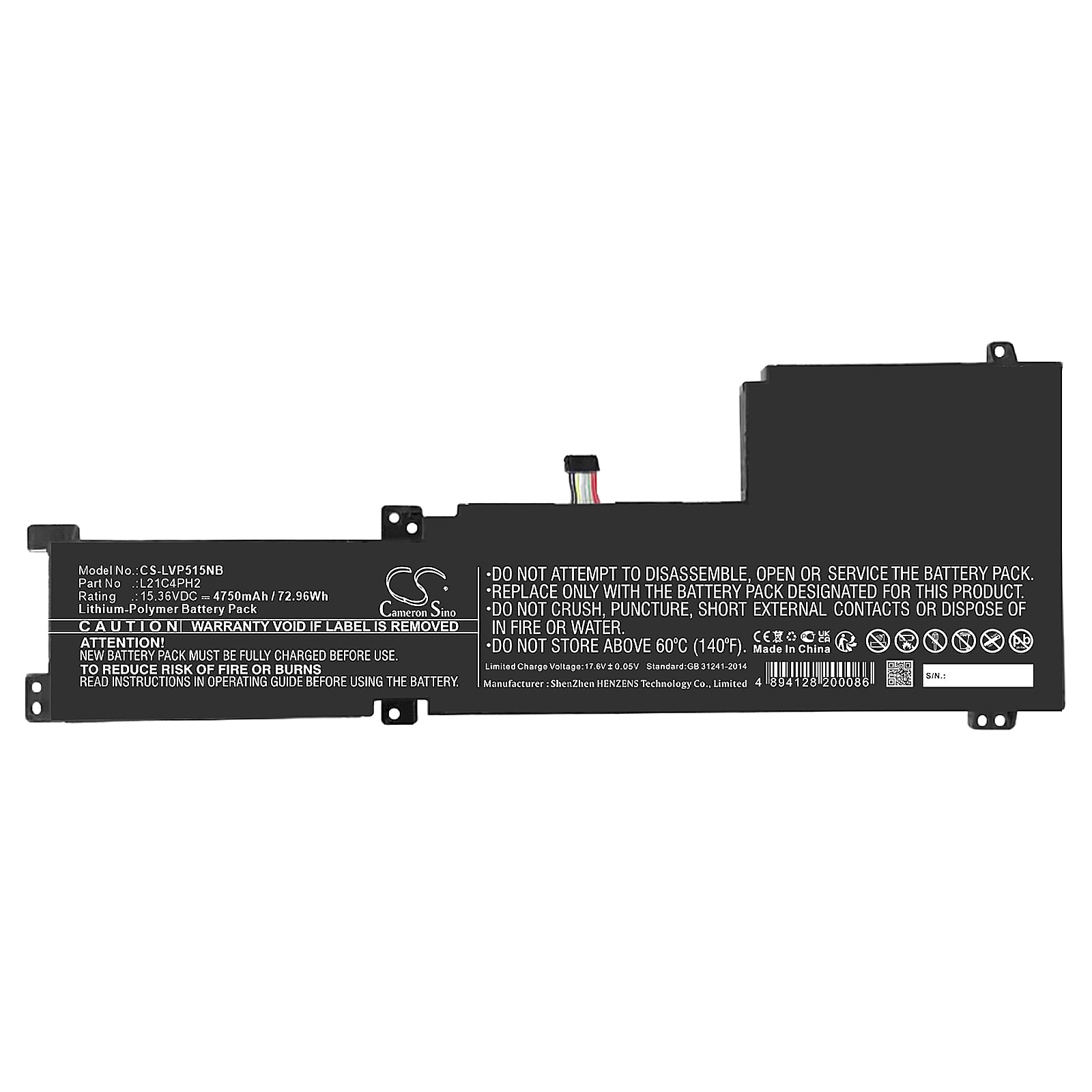 4750mAh Battery for Lenovo IdeaPad 5-15" Series Laptops: 15.36V 72.96Wh Replacement