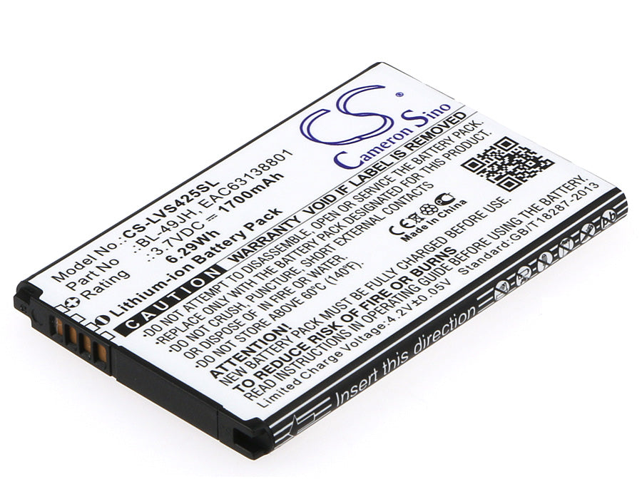 1700mAh Replacement Battery for LG K4, Optimus Zone 3, Rebel 4G LTE - BL-49JH Li-ion 3.7V Power Cell