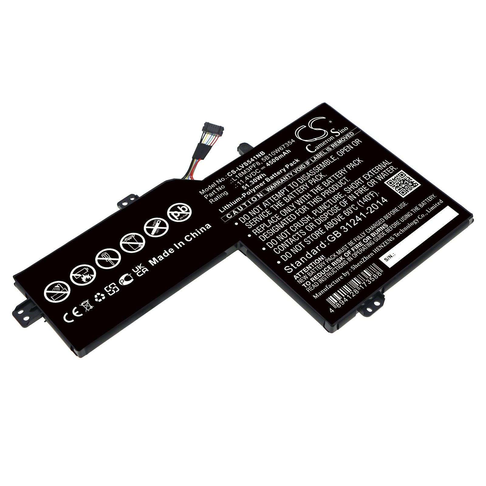 4500mAh Lenovo Ideapad S540-15 Laptop Battery - 11.4V, 51.3Wh Li-Polymer Replacement - L18M3PF8