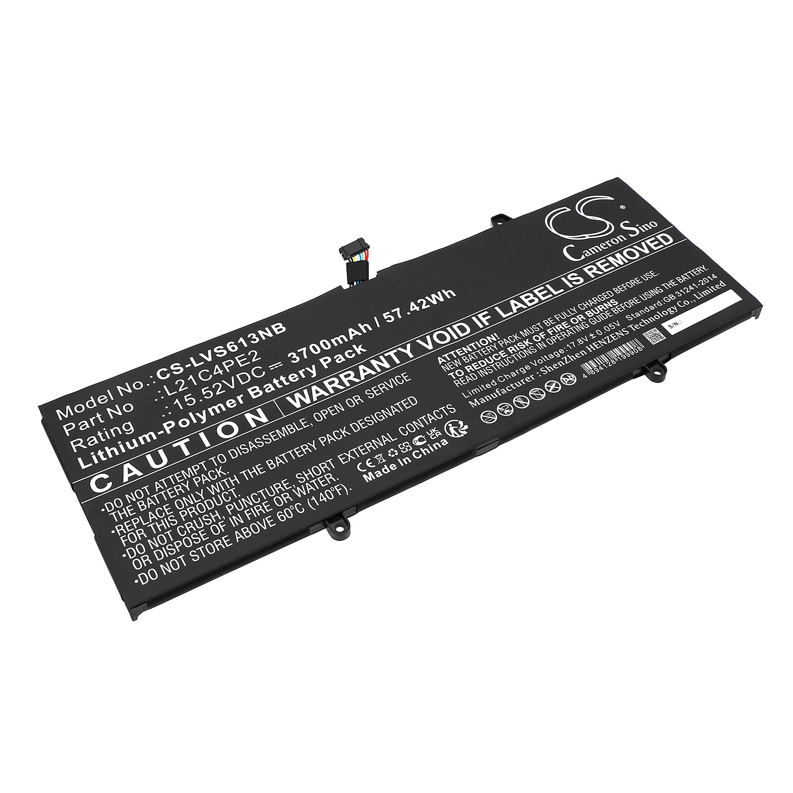57.42Wh Laptop Battery Replacement for Lenovo Yoga 6 13ALC7 & 13ABR8 - 15.52V 3700mAh - L21C4PE2 Compatible