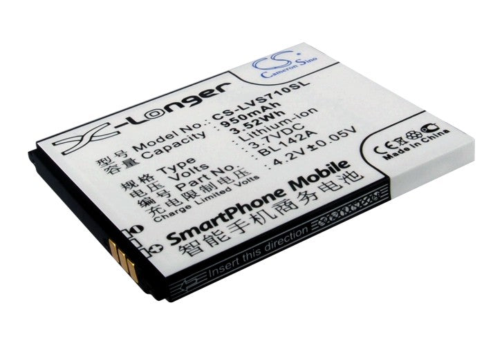 950mAh Replacement Battery for Lenovo S710, S910, I325, I325W Smartphones - 3.7V Li-ion