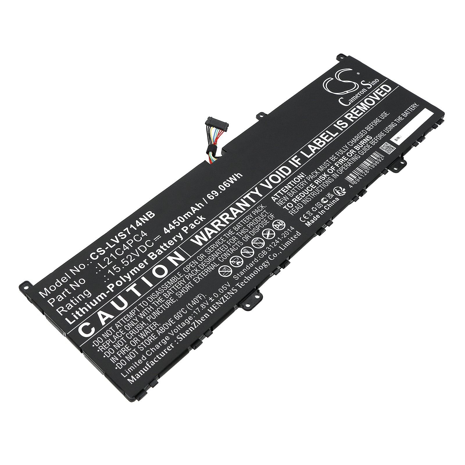 Replacement 69.06Wh Battery for Lenovo Yoga Slim 7 ProX 14" Series Laptop - 4450mAh, 15.52V Li-Polymer
