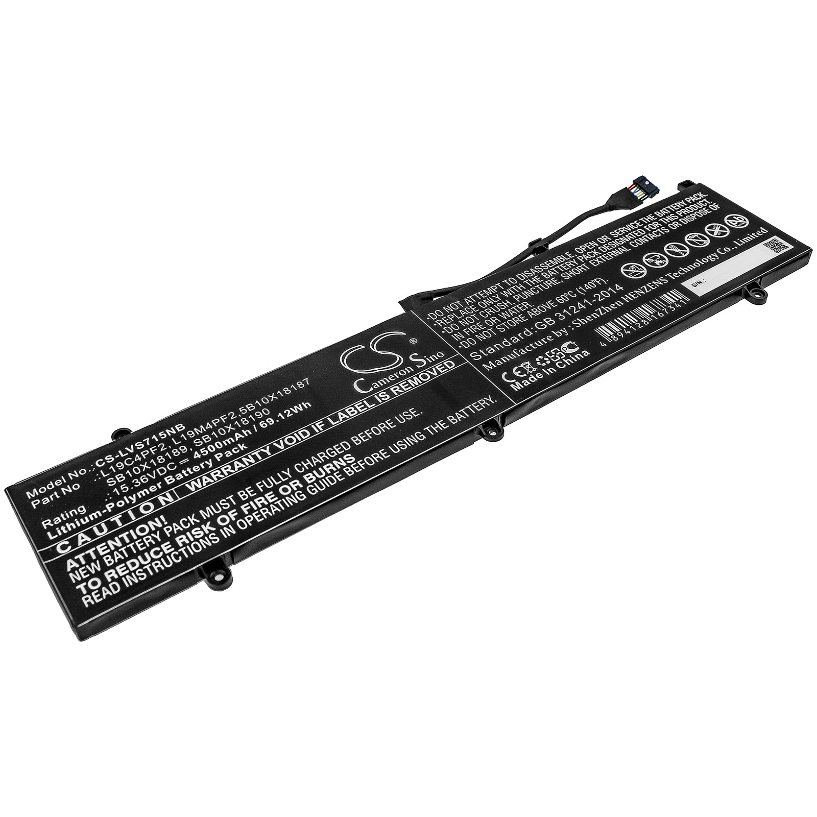 69.12Wh Battery for Lenovo Yoga Slim 7 15IMH05 - L19C4PF2 - 15.36V 4500mAh Laptop Replacement Battery
