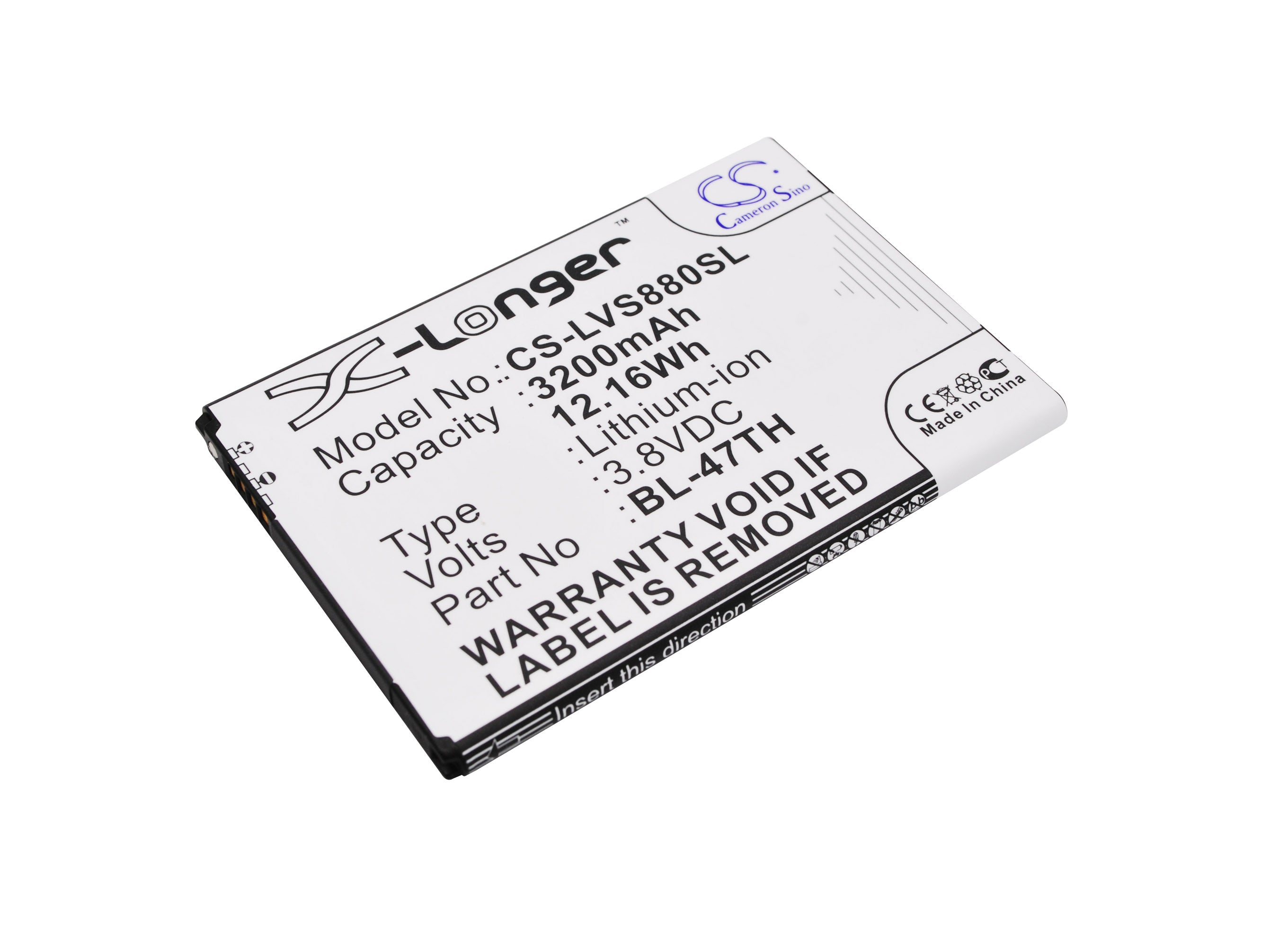 3200mAh Replacement Battery for LG G Pro 2, G Vista, B1 Lite - BL-47TH - 3.8V Li-ion - Extended Life