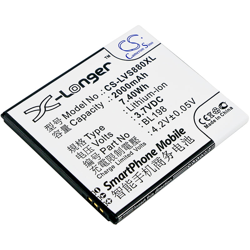 2000mAh BL198 Replacement Battery for Lenovo S880 K860 S890 A830 Smartphones - 3.7V Li-ion Power Boost