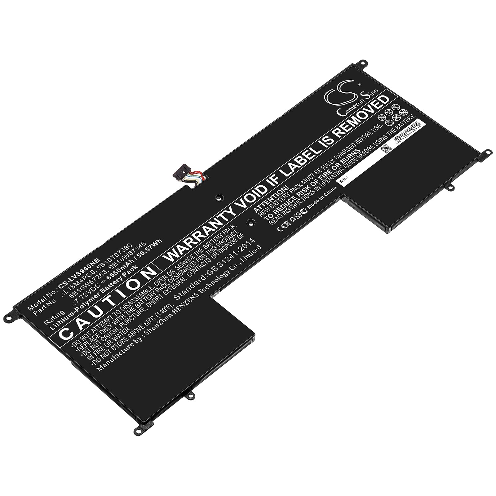 6550mAh Replacement Battery for Lenovo Yoga S940-14IWL & IdeaPad S940-14IWL Laptop - 7.72V 50.57Wh Li-Polymer