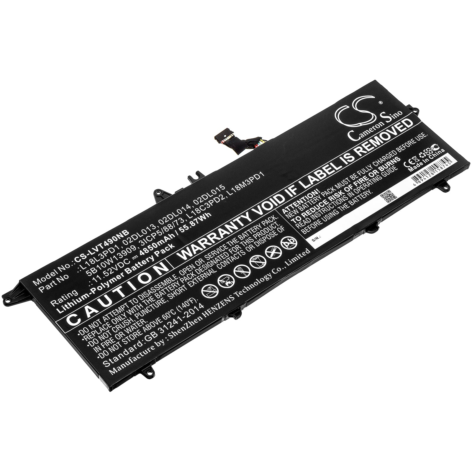 4850mAh Battery for Lenovo ThinkPad T490s, T495s Laptop - 02DL013, L18M3PD1 Replacement