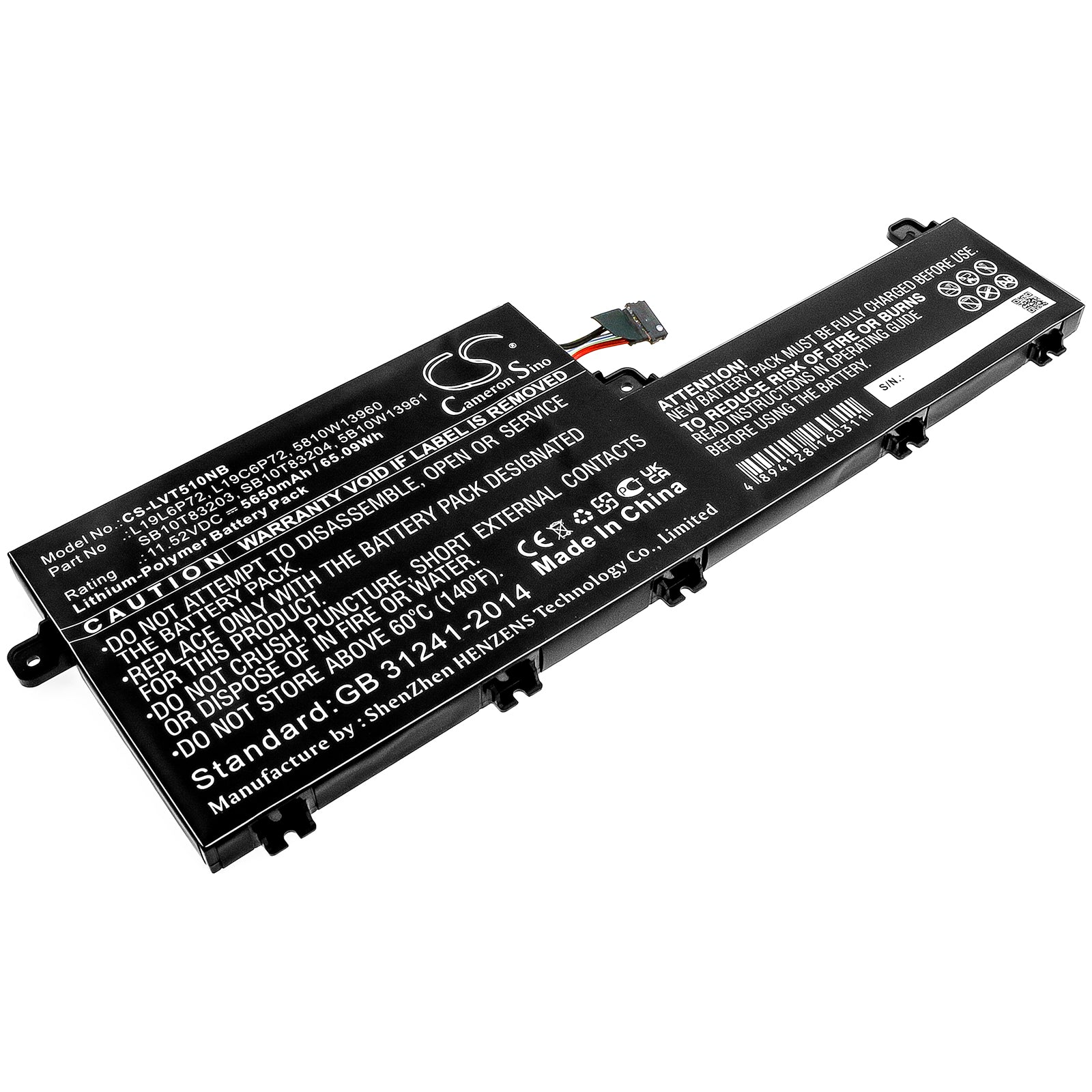65Wh Laptop Battery for Lenovo ThinkPad T15p P15v (L19L6P72 / SB10T83203) - 11.52V 5650mAh Li-Polymer Replacement