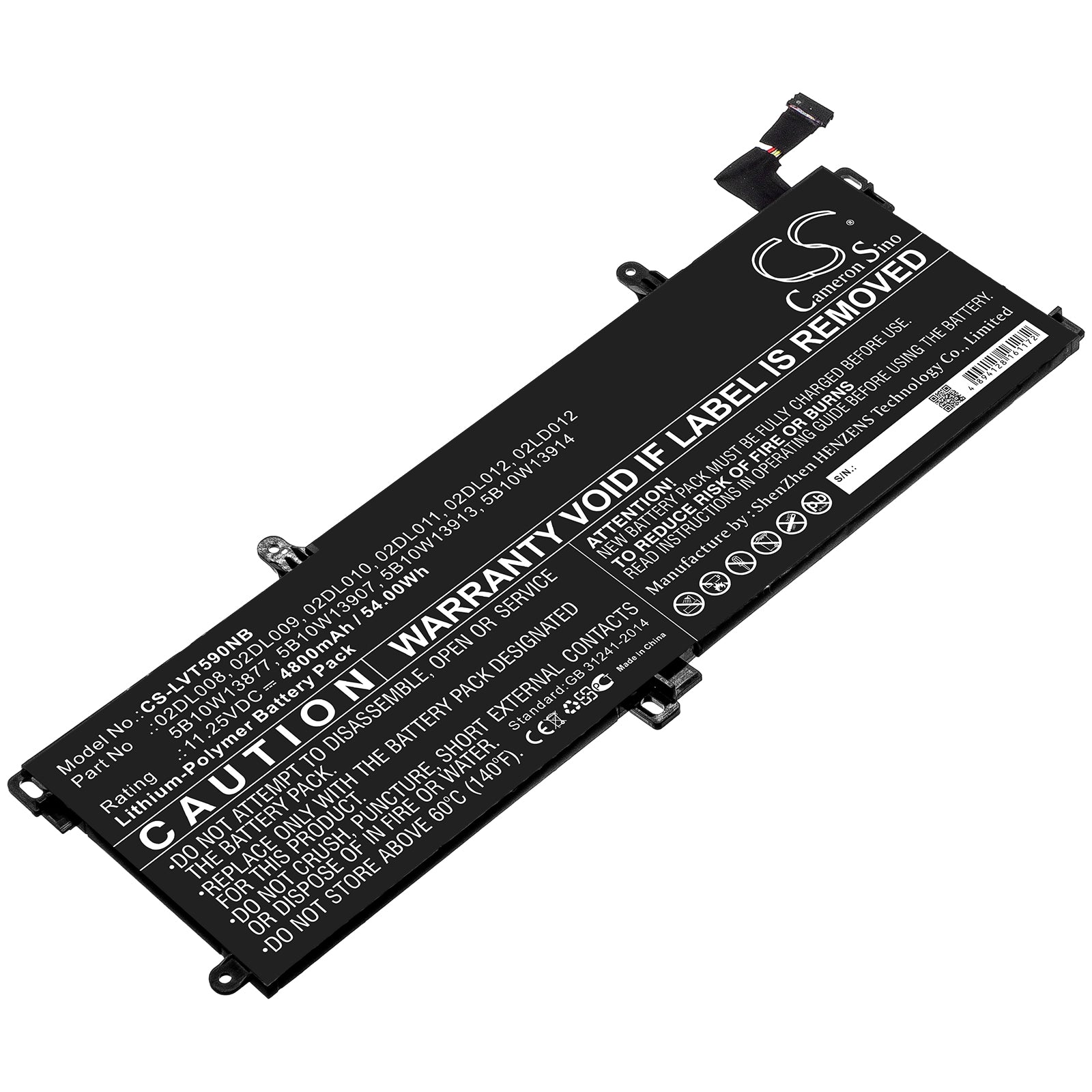 54Wh 4800mAh Laptop Battery for Lenovo ThinkPad T590 T15 Gen 1 - Replacement - 02DL009 L18M3P71