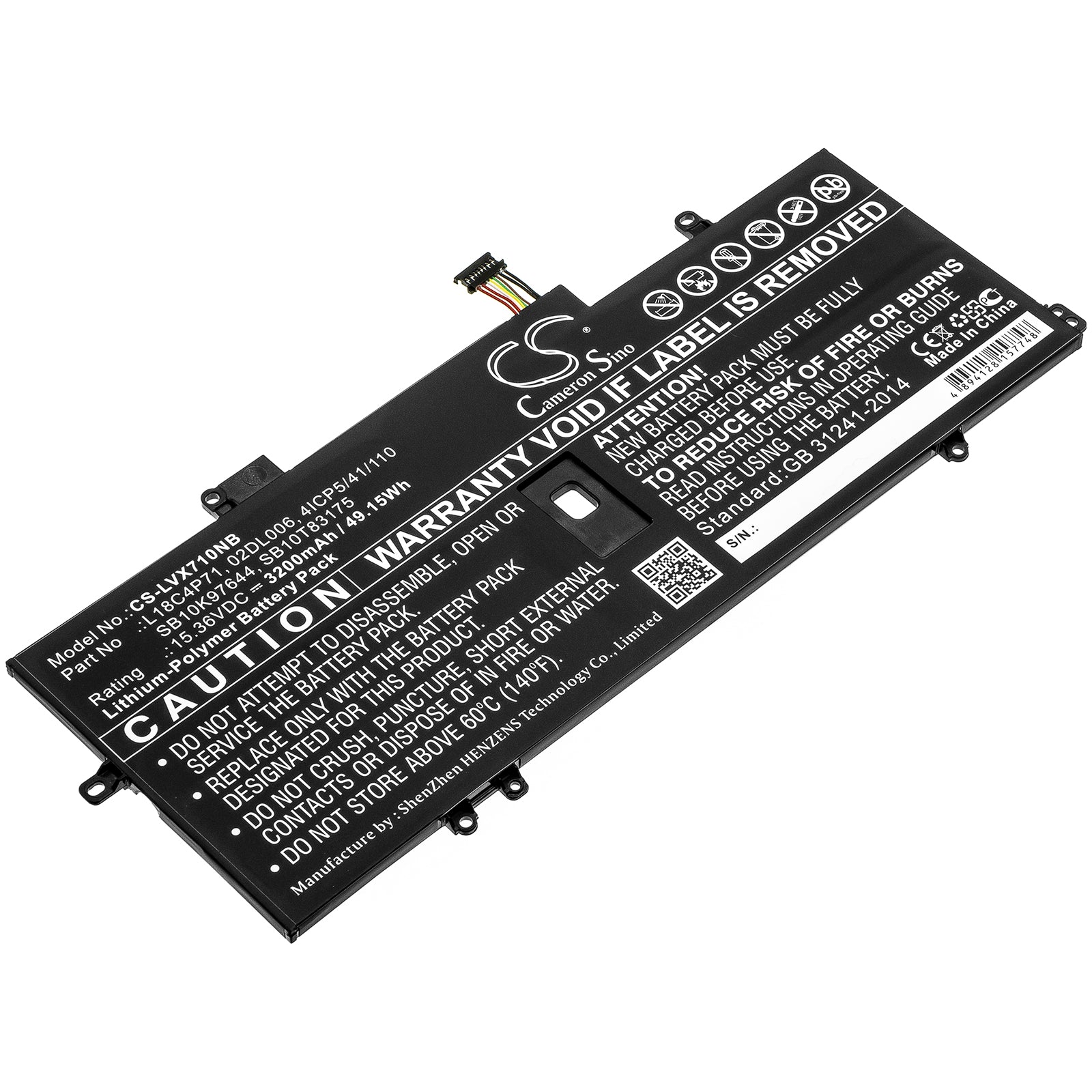 49.15Wh Replacement Battery for Lenovo ThinkPad X1 Carbon 7th Gen & Yoga Gen 5 - 3200mAh 15.36V Li-Polymer