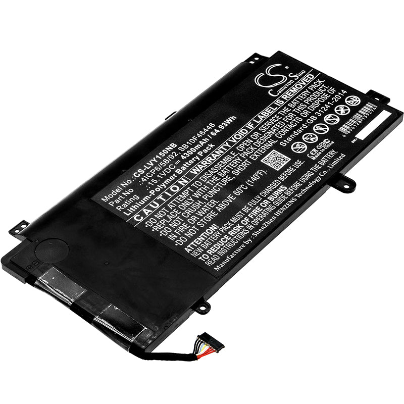 64.93Wh 4300mAh Replacement Laptop Battery for Lenovo ThinkPad Yoga 15 20DQ Series - High Capacity Power