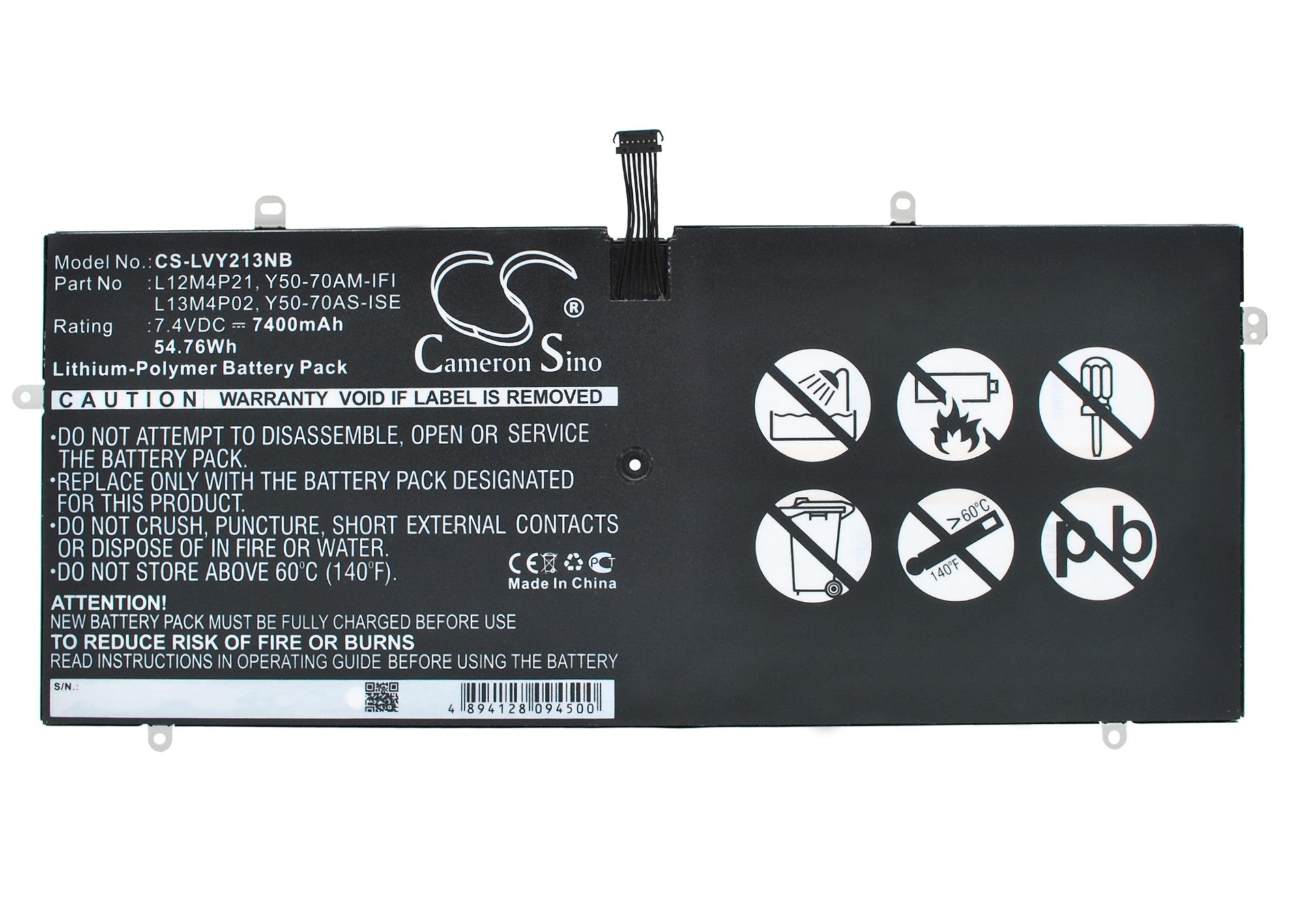 7400mAh Battery for Lenovo Yoga 2 Pro Ultrabook, Yoga 2-13.3", L12M4P21 - 7.4V 54.76Wh, Replacement Power