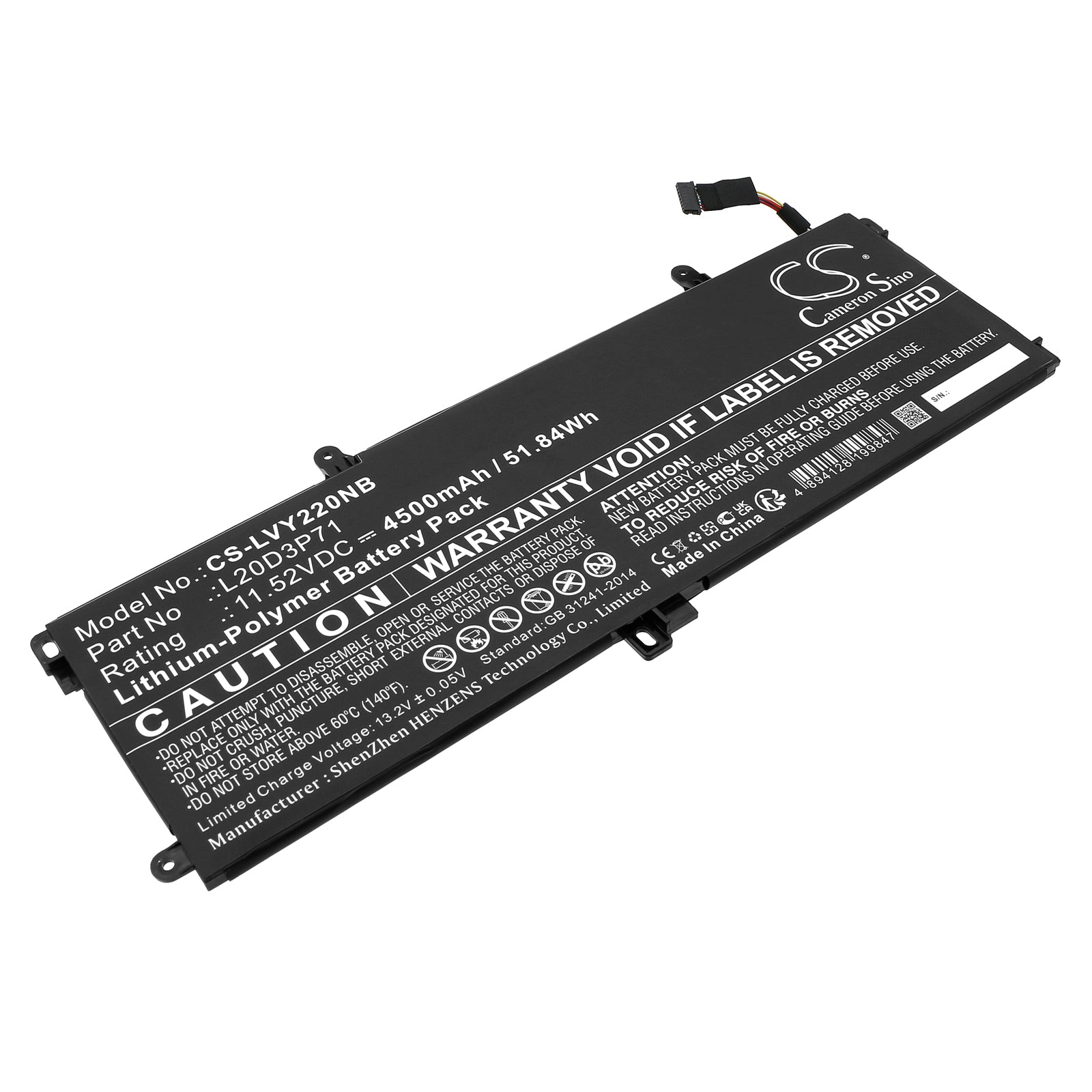 51.84Wh Laptop Battery for Lenovo ThinkPad X13 Yoga G2 - 4500mAh 11.52V Replacement - L20D3P71