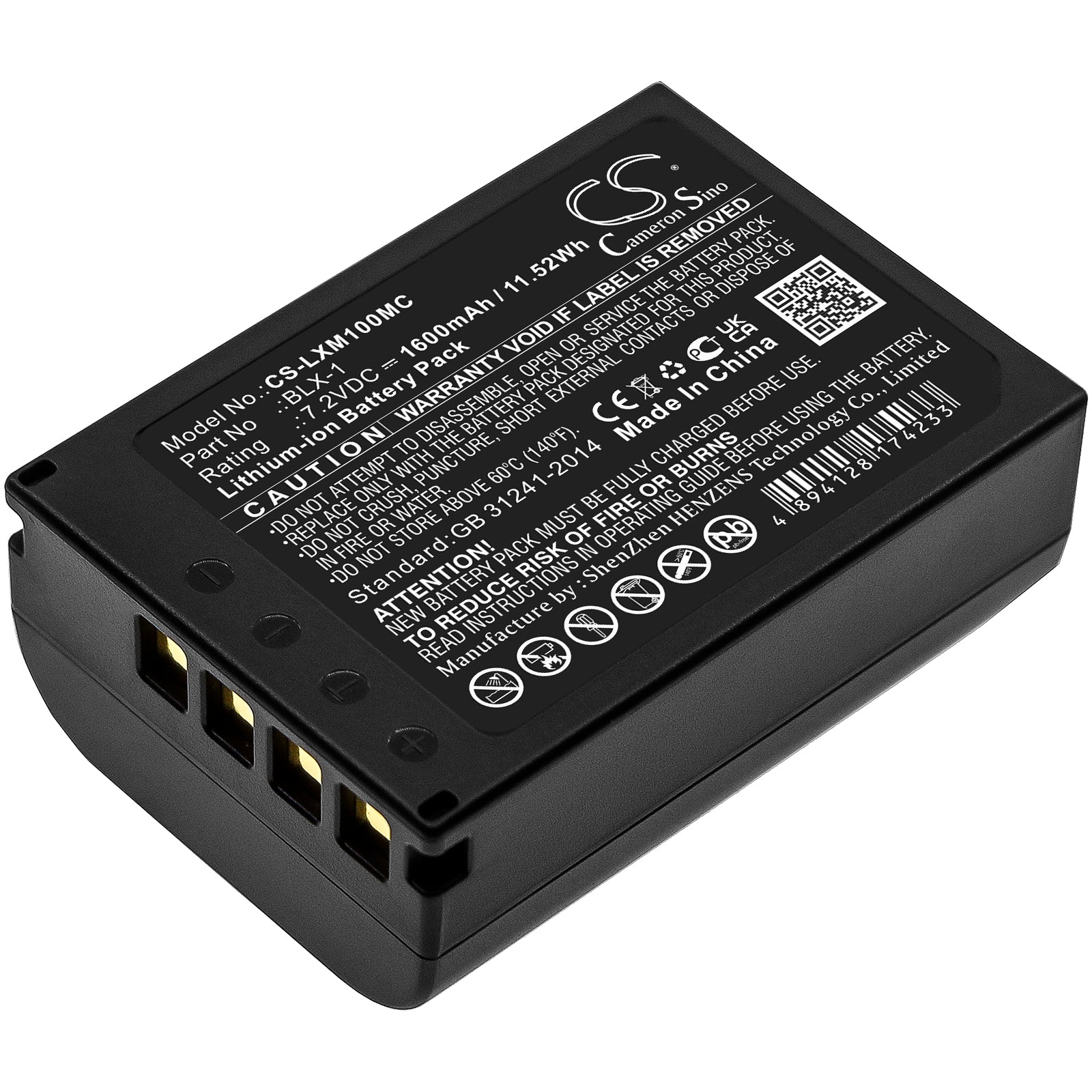 1600mAh Replacement Battery for Olympus OM-1 & OM-1 Mirrorless Camera, BLX-1 Compatible, 7.2V 11.52Wh