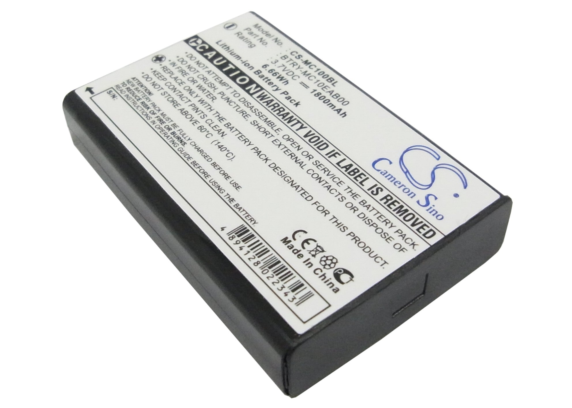 1800mAh Replacement Battery for Intermec CK1 CN1 Barcode Scanners, 3.7V Li-ion, Replaces PPT101, 73659, BTRY-MC10EAB00