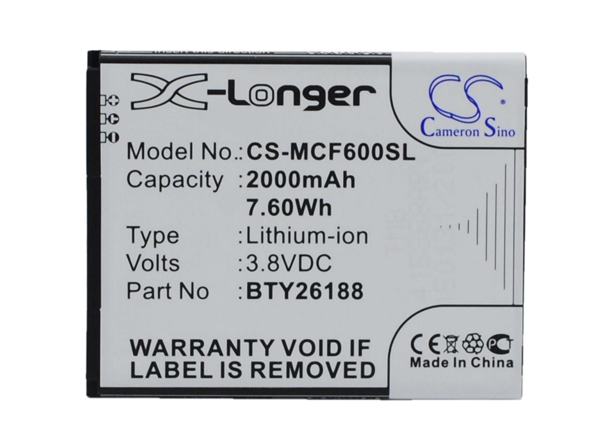 2000mAh Replacement Battery for Mobistel Cynus F6, POSH Titan HD & E500A - 3.8V Li-ion - Smartphone Power Solution