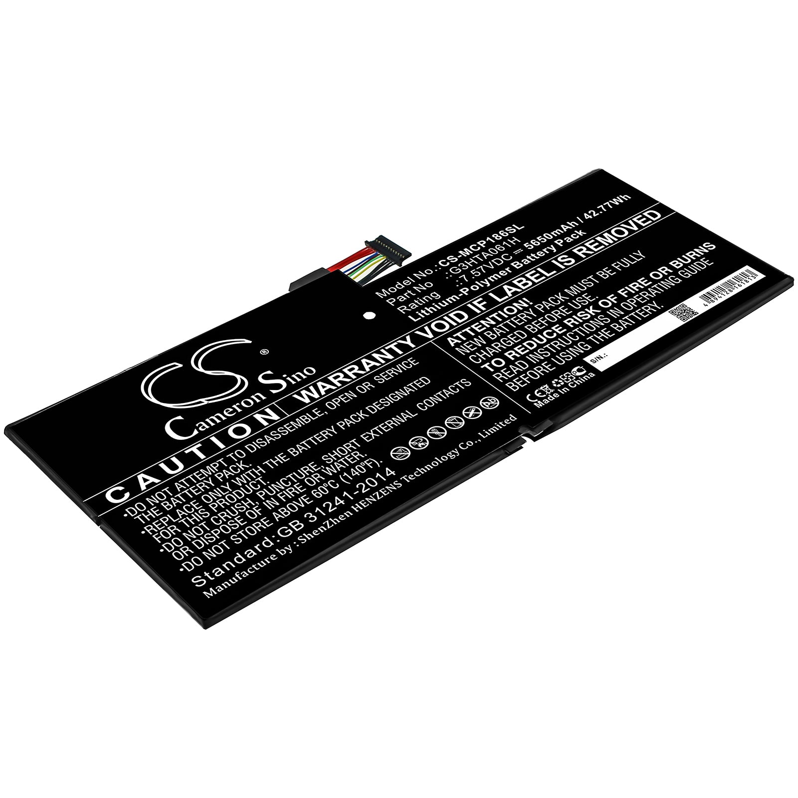 5650mAh Replacement Battery for Microsoft Surface Pro 7 - 7.57V 42.77Wh, G3HTA061H Li-Polymer Tablet Battery