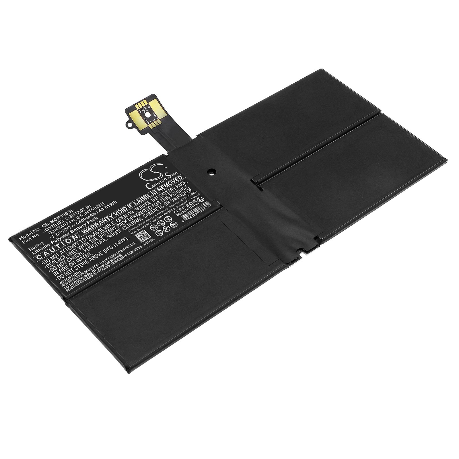 6400mAh Replacement Battery for Surface Pro 7 Plus/Pro 7 (1960 Tablet) - 7.58V Li-Polymer Battery - DYNH03/G3HTA073H