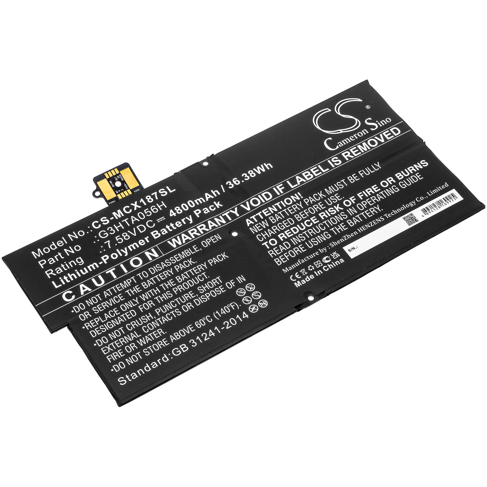 4800mAh Replacement Battery for Microsoft Surface Pro X 1876 Tablet - 7.58V 36.38Wh Li-Polymer