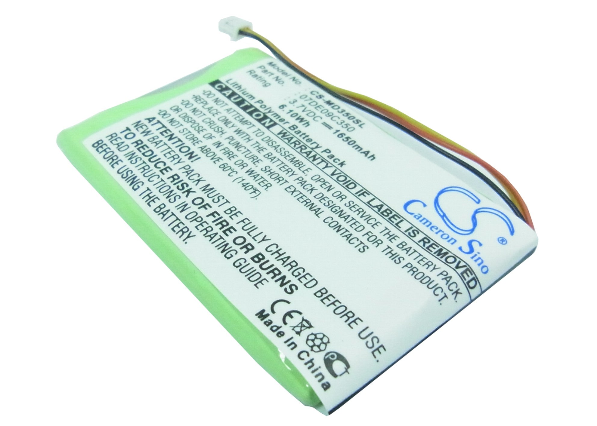 1650mAh Replacement Battery for Medion GoPal PNA350 GPS - 3.7V Li-Polymer, 60.9x41.9x6mm Navigator Battery Pack