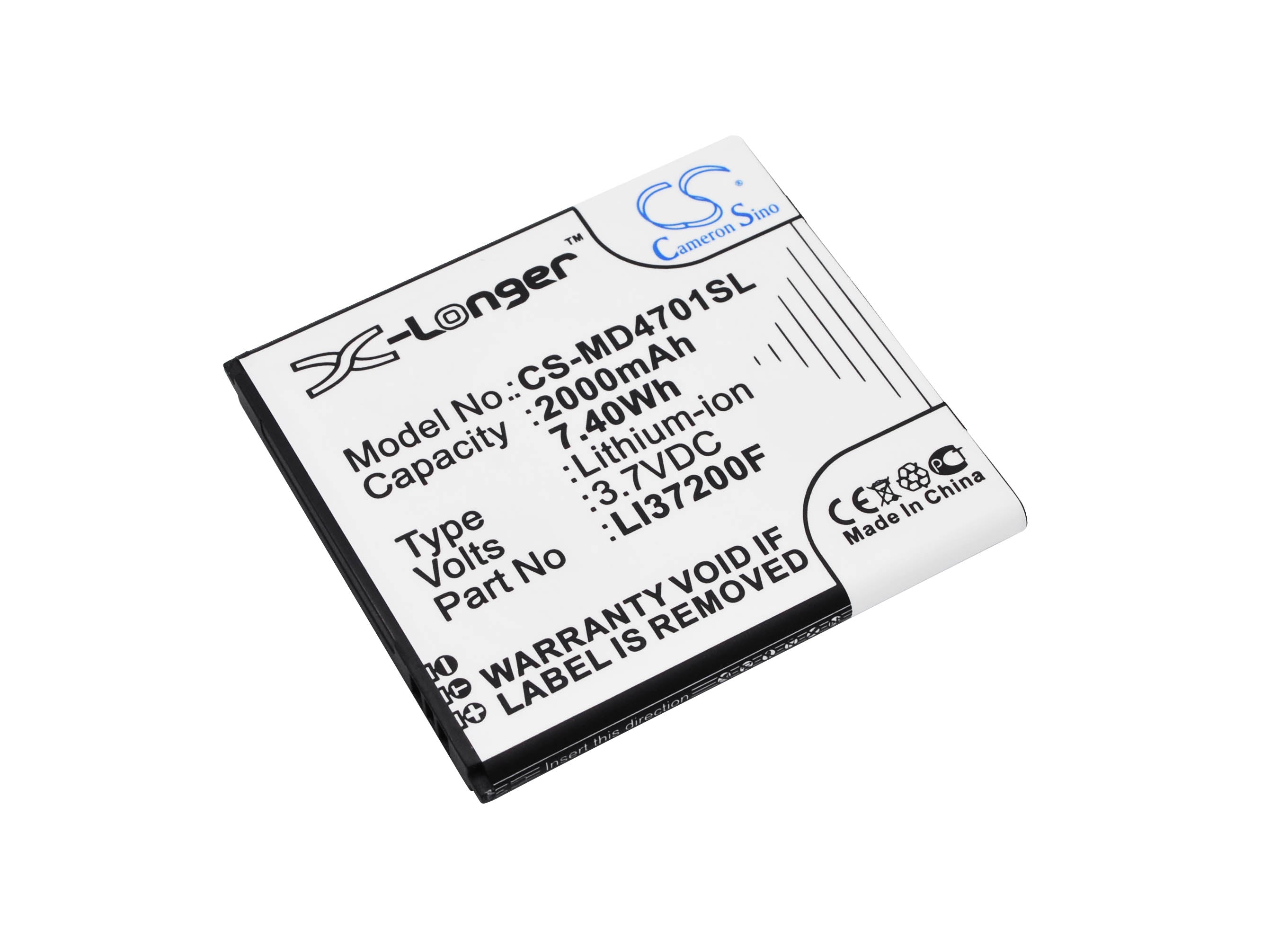 2000mAh Replacement Battery for Medion Life X4701 MD 98272 Smartphone - LI37200F, 3.7V Li-ion Power