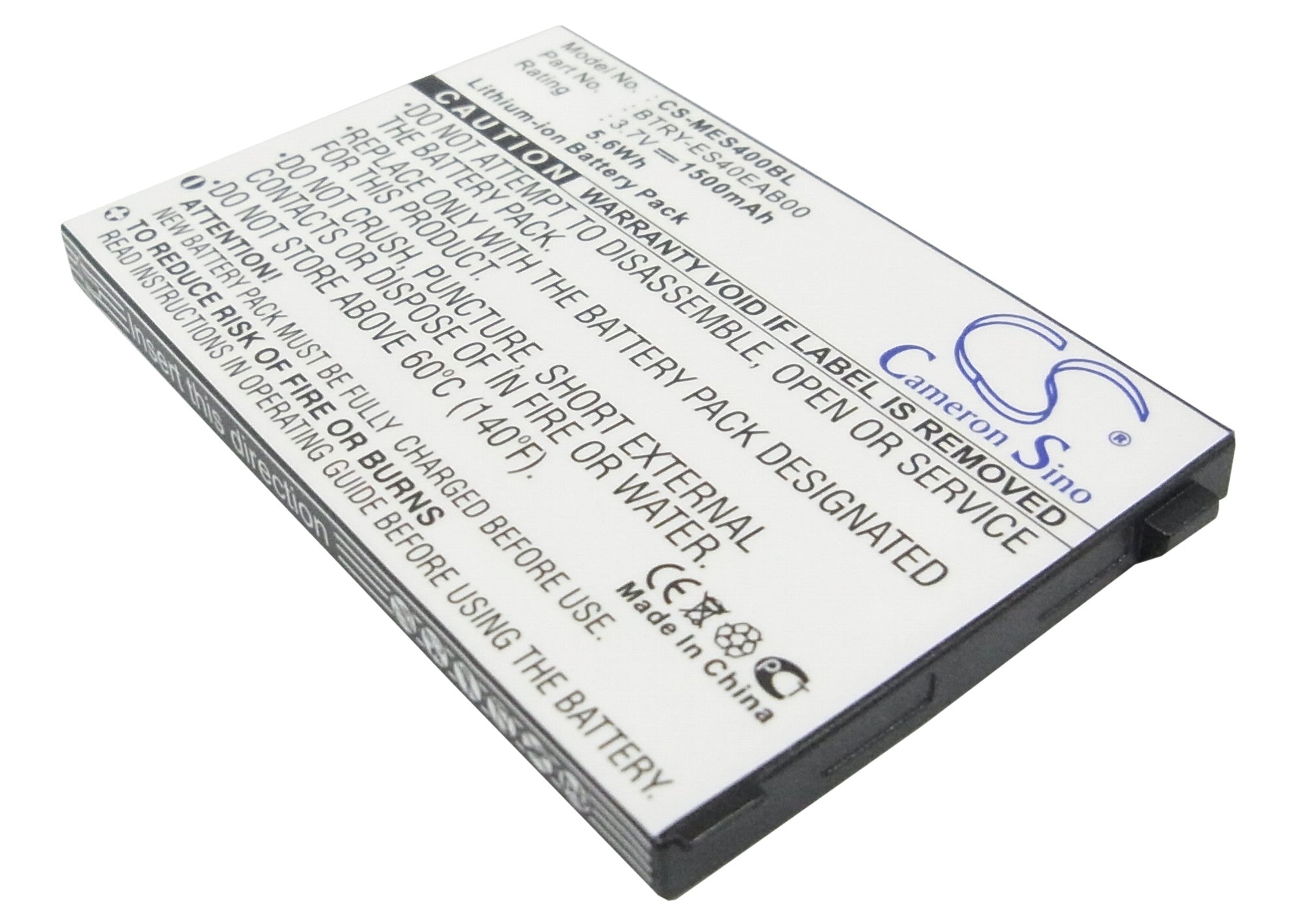 1500mAh Replacement Battery for Symbol ES400 ES405 Barcode Scanner, 3.7V Li-ion, BTRY-ES40EAB00, 82-118523-01