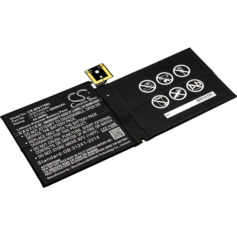 44.66Wh Battery for Microsoft Surface Pro 5 (1796) Tablet - 5900mAh 7.57V Li-Polymer Replacement