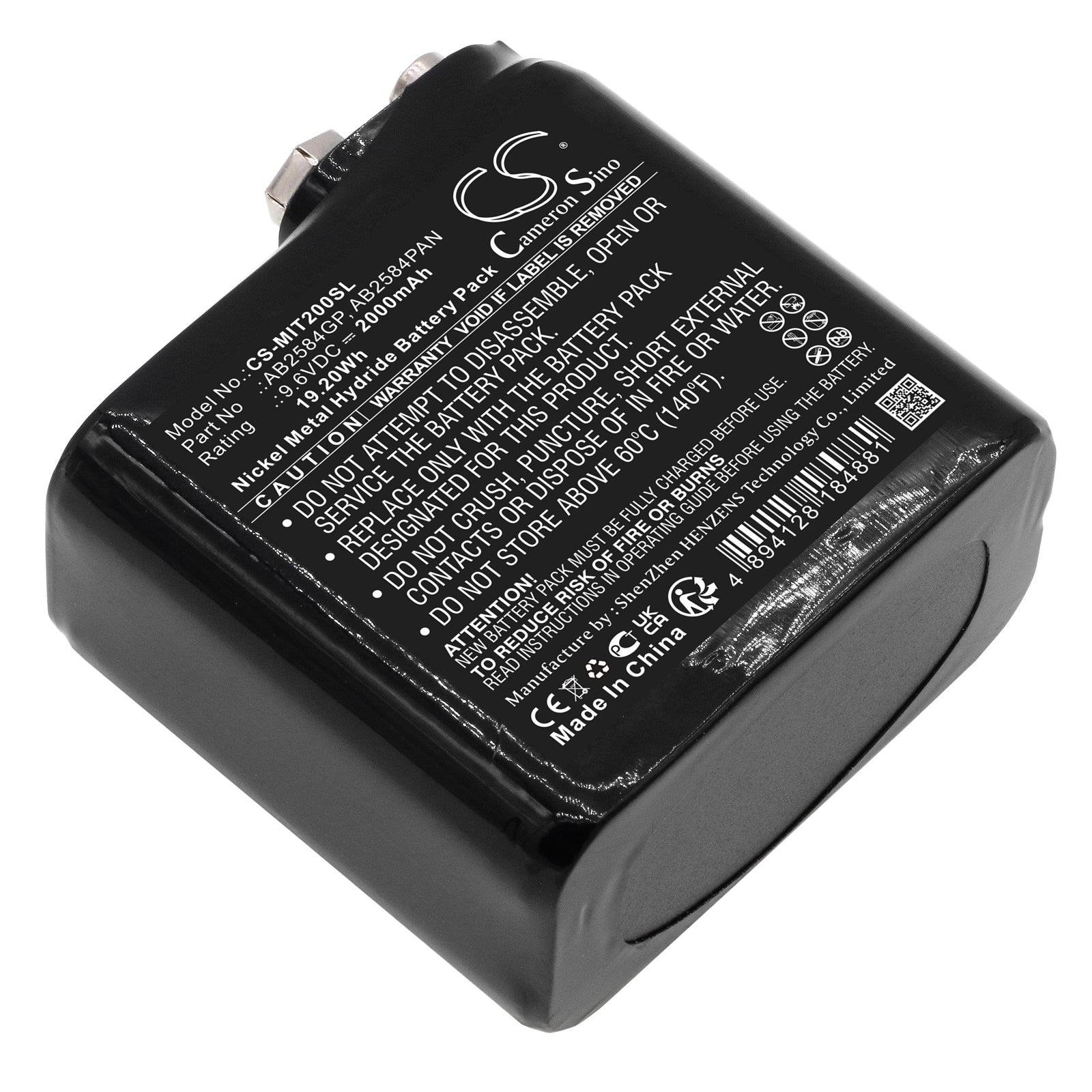 2000mAh 9.6V Ni-MH Replacement Battery for Megger TDR2000/2P, TDR2000-C TDR Cable Fault Locators, AB2584GP, AB2584PAN