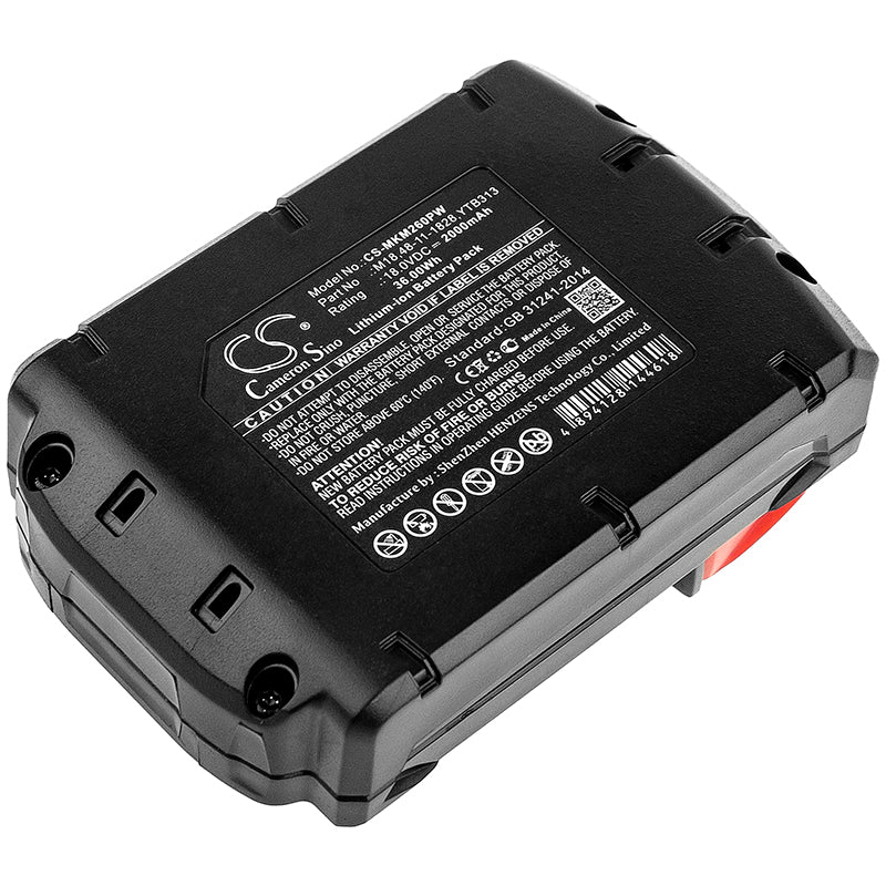 18V 2000mAh Li-ion Replacement Battery for Atlas Copco LokTor & Milwaukee M18 Power Tools - Extended Life, 36Wh