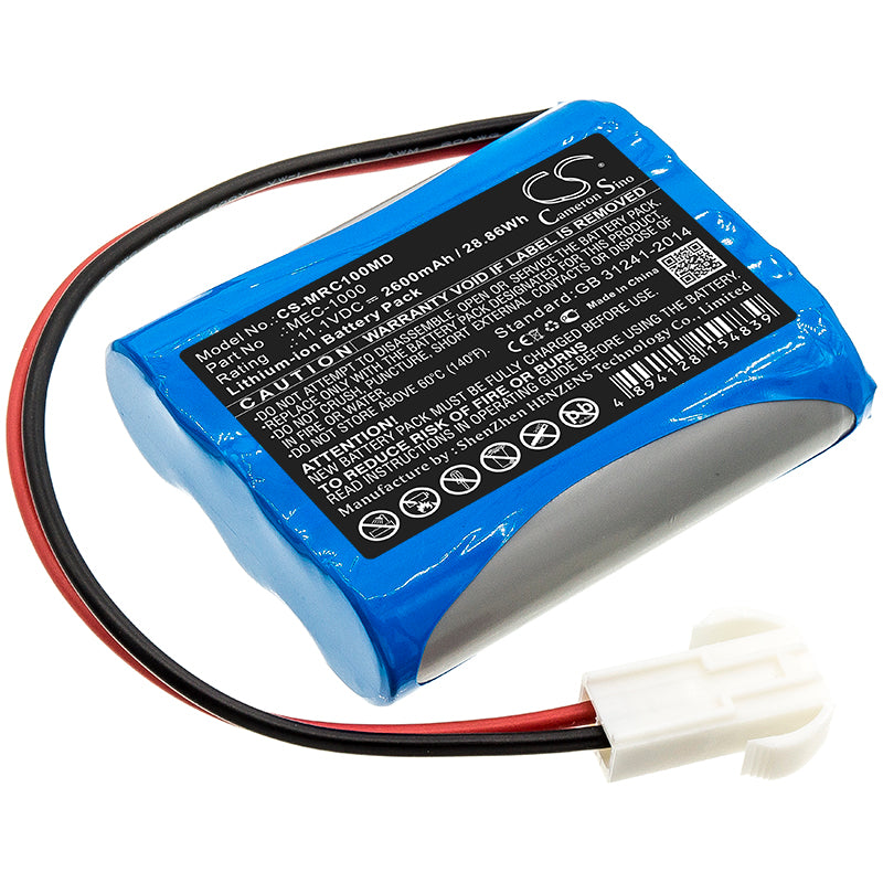 2600mAh Replacement Battery for Mindray MEC-1000 Patient Monitor, 11.1V Li-ion, Medical Grade Power Solution