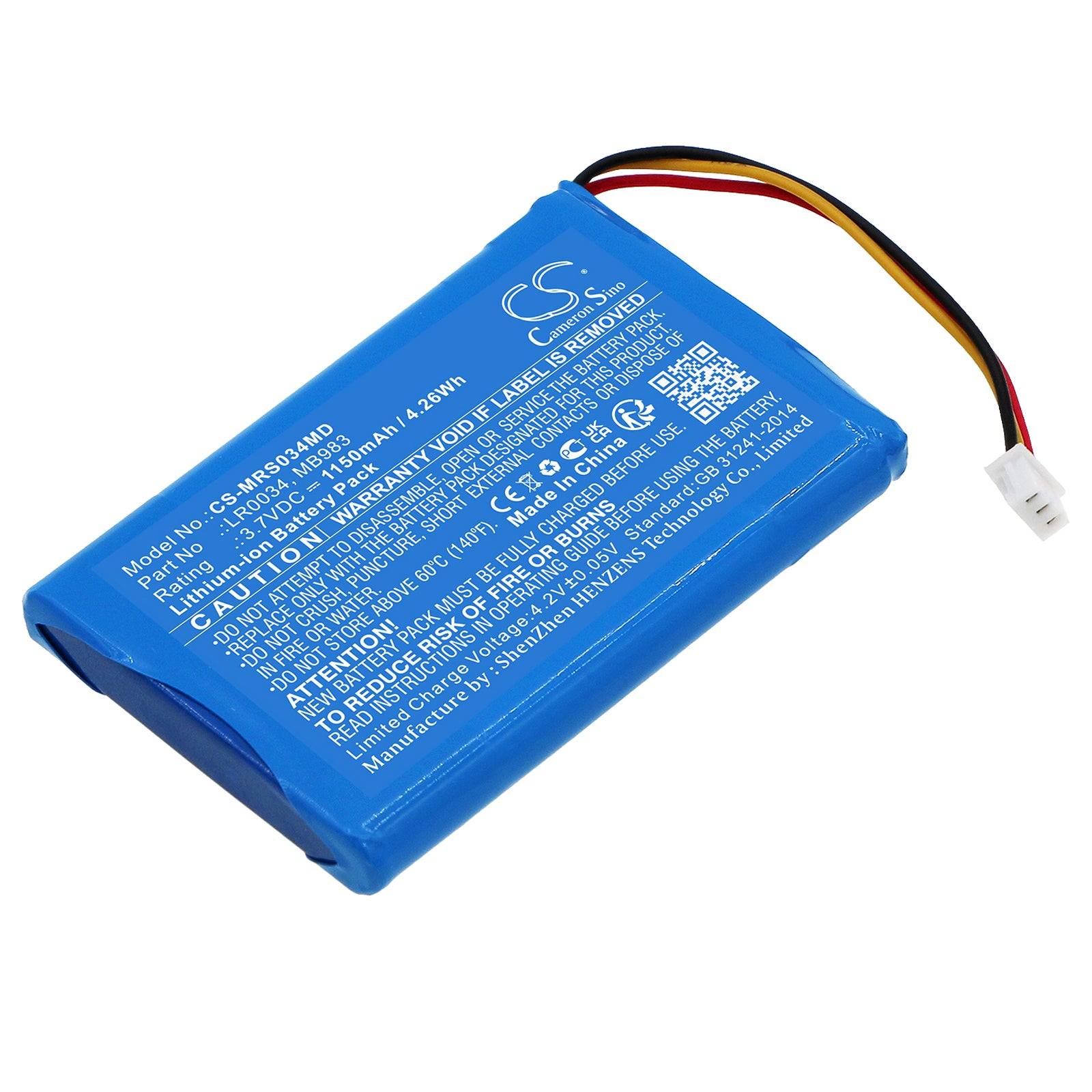 1150mAh Battery for MIR Spirodoc/Spirobank II Spirometers - 3.7V Li-ion Replacement (LR0034/MB983)
