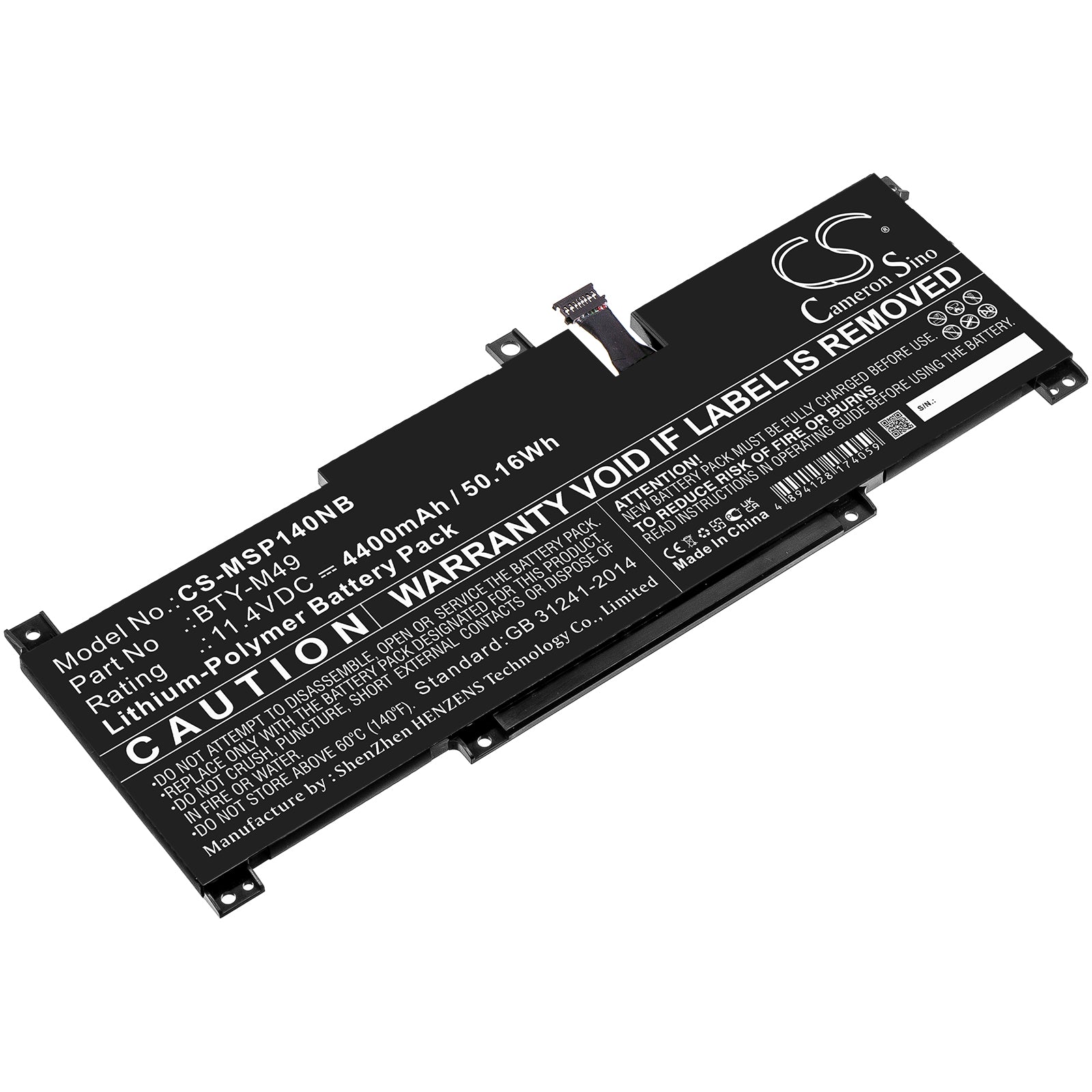 4400mAh Laptop Battery for MSI Modern 14, Prestige 14, Summit E14 Series - 11.4V 50.16Wh