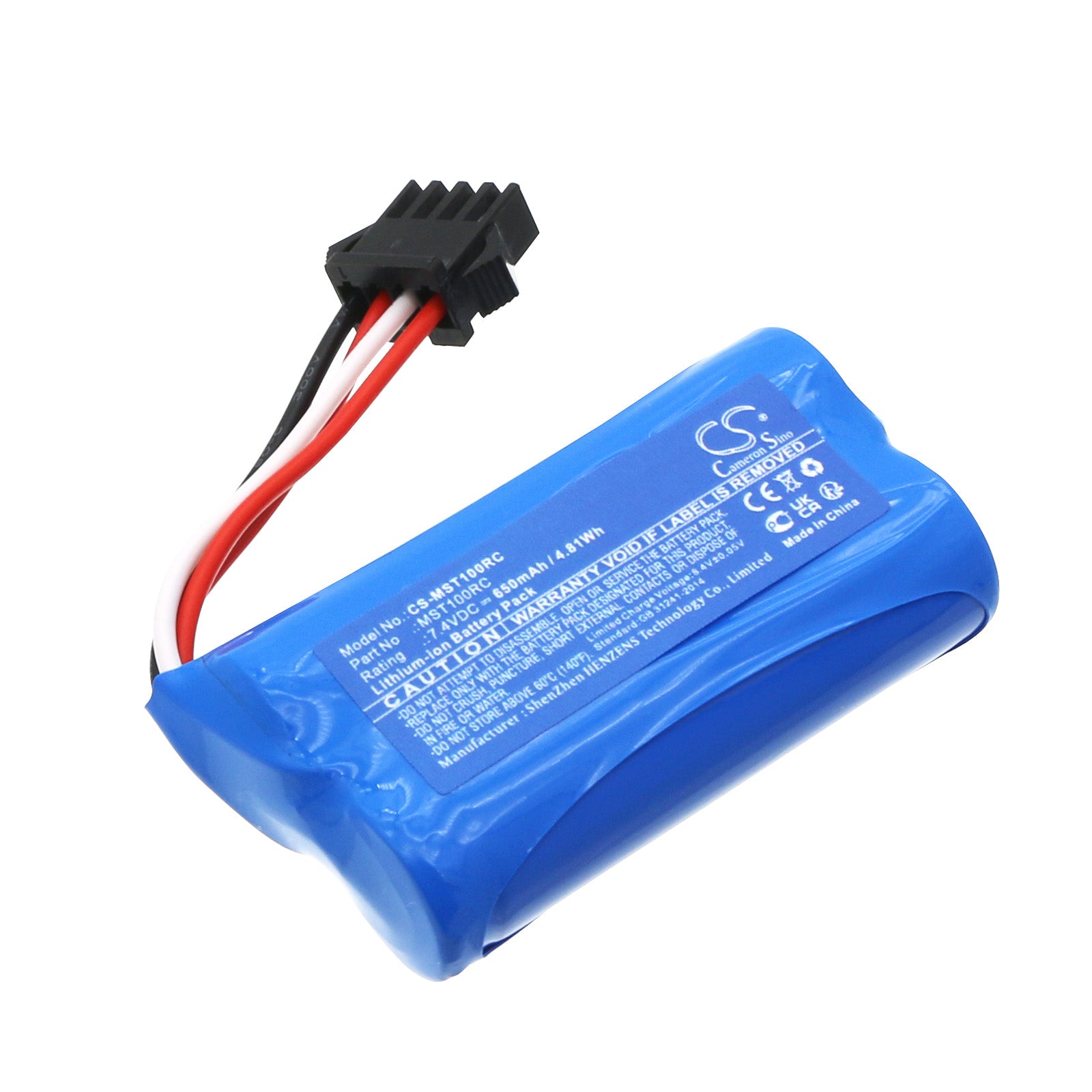 7.4V 650mAh Li-ion Battery for Monster Trucks - 53.8x28.5x14.5mm, 4.81Wh - Direct Replacement