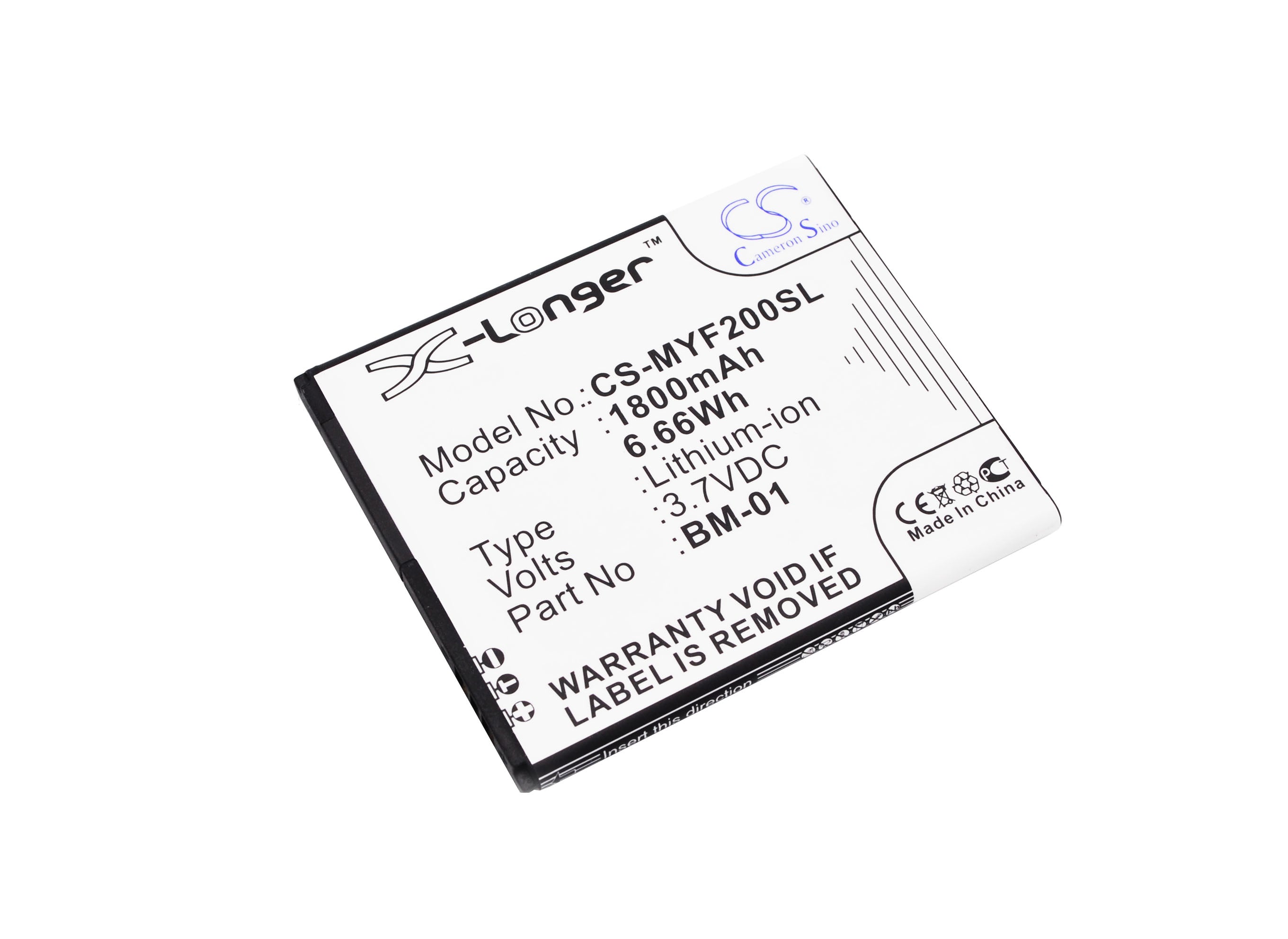 1800mAh Replacement Battery for MyPhone Fun 2 & Next-S, Li-ion 3.7V, 66x55.95x4.4mm - BM-01