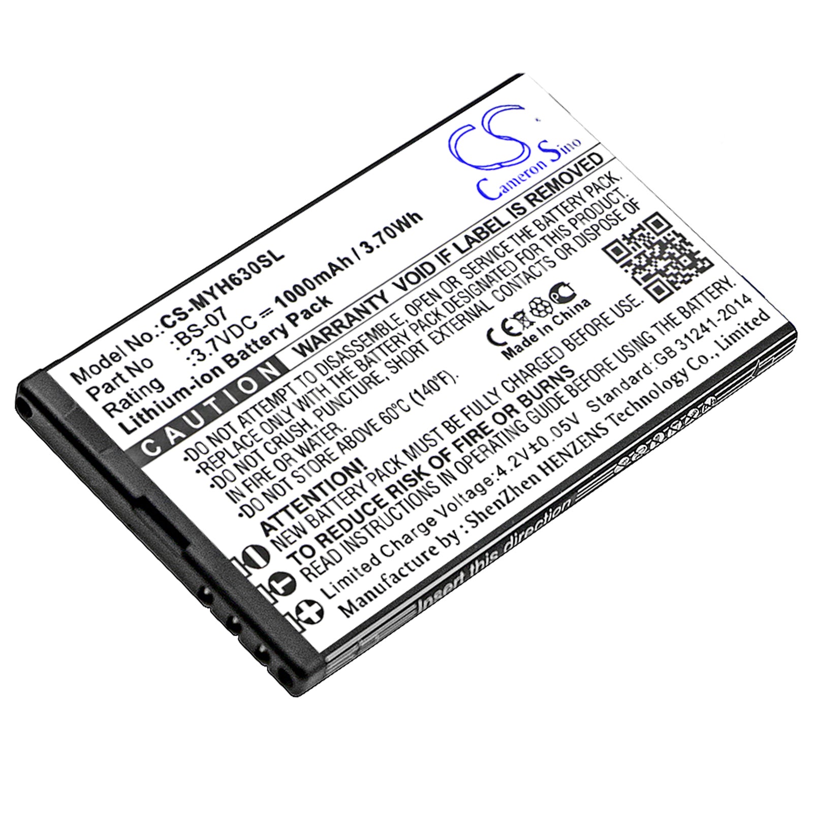 myPhone 6300 Replacement Battery - 1000mAh, 3.7V Li-ion, BS-07 Mobile Phone Battery (62.3x38x4.5mm)