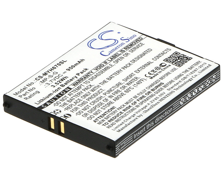 950mAh Replacement Battery for Myphone 6670 CityMobile & SmartPhoneMyphone, 3.7V Li-ion Power Cell