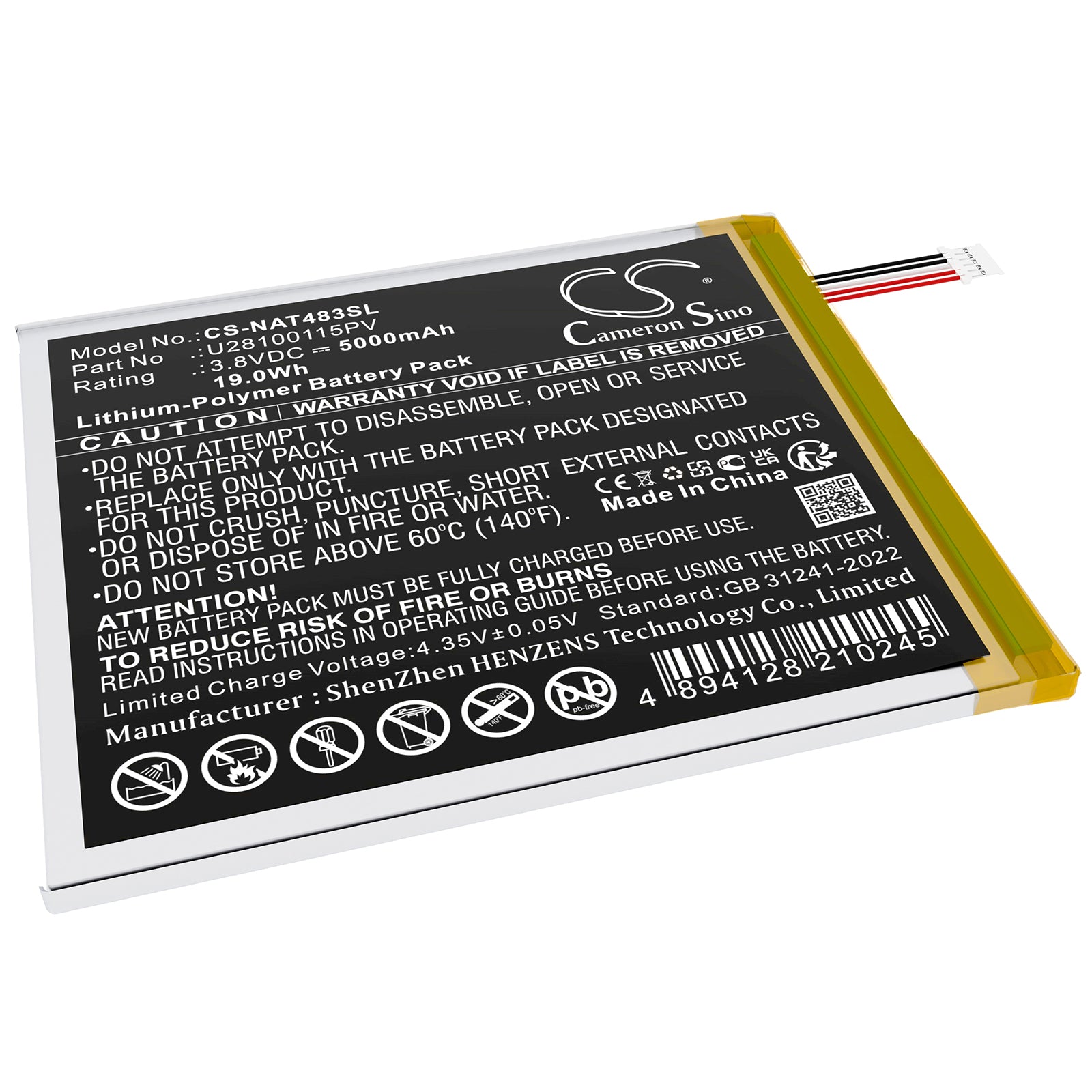ONN Surf 8" 3rd Gen (100071483) Tablet Replacement Battery - 3.8V 5000mAh Li-Polymer - Size: 107x92.5x3mm
