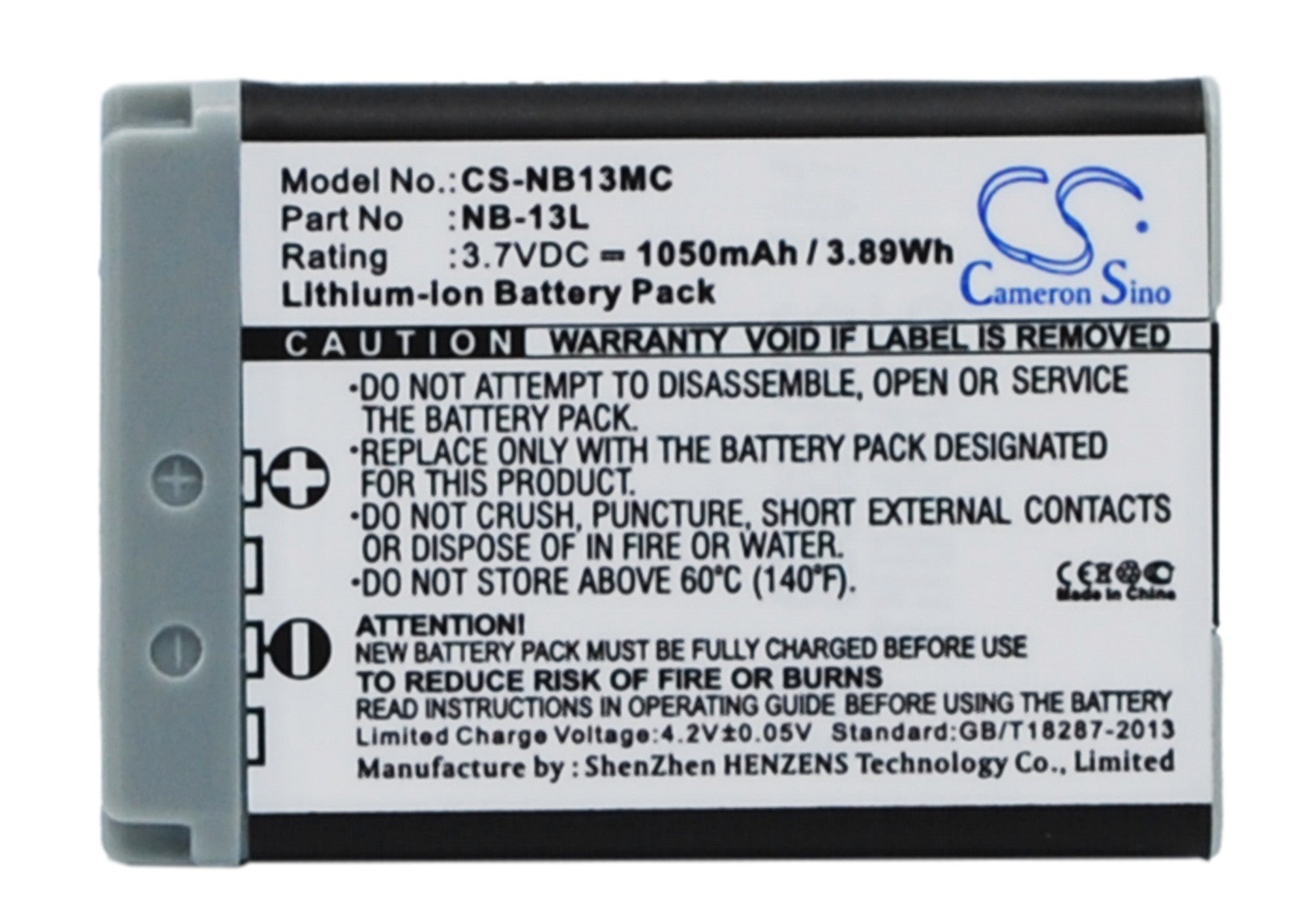 1050mAh NB-13L Replacement Battery for Canon PowerShot G7 X, G5 X, G9 X Digital Cameras (3.7V, 3.9Wh)