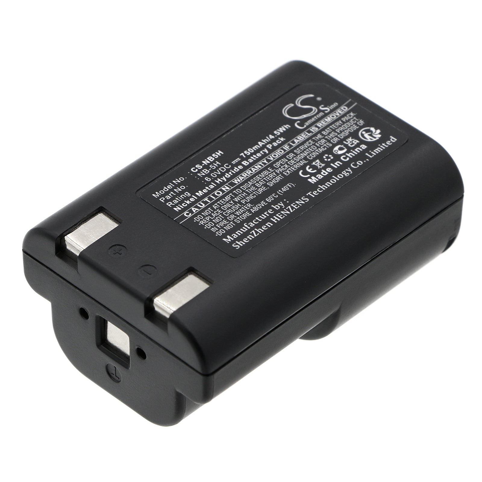 750mAh Ni-MH 6V Battery Pack for Canon PowerShot A5, A50, S10, S20, D350, 600 Cameras (NB-5H Replacement)