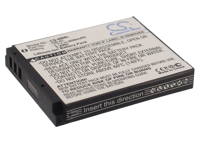 High Capacity 850mAh NB-6L/H Battery for Canon IXUS & PowerShot Digital Cameras - 3.7V Li-ion Replacement