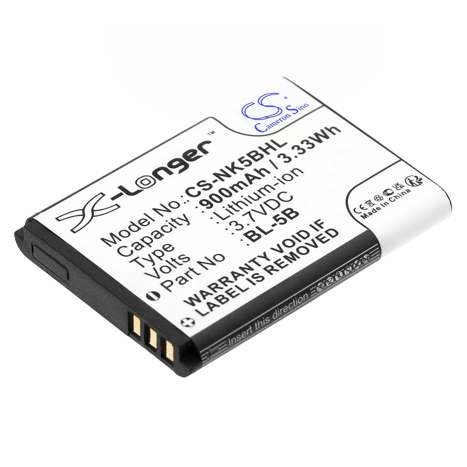 900mAh Li-ion Replacement Battery for Alcatel OT-S680, Nokia - 3.7V, 3.33Wh - Camera & GPS Tracker Use