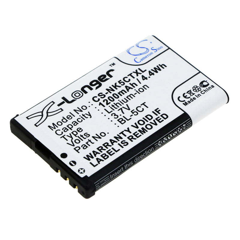 BL-5CT 1200mAh Li-ion Replacement Battery for Nokia 5220, 6303, C5, C6, 6730 Classic - 3.7V, 4.44Wh